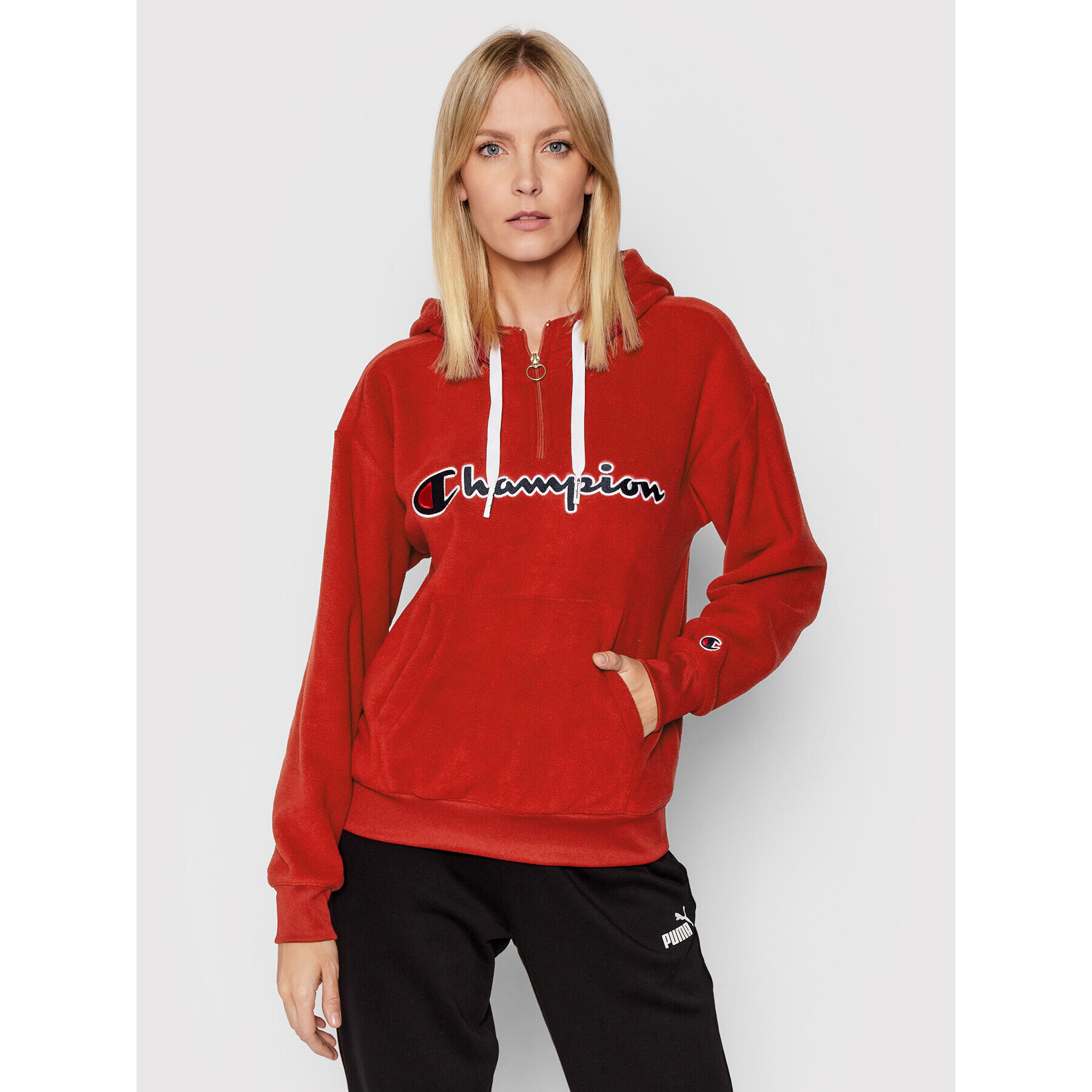 Champion Полар Script Logo 114763 Червен Custom Fit - Pepit.bg