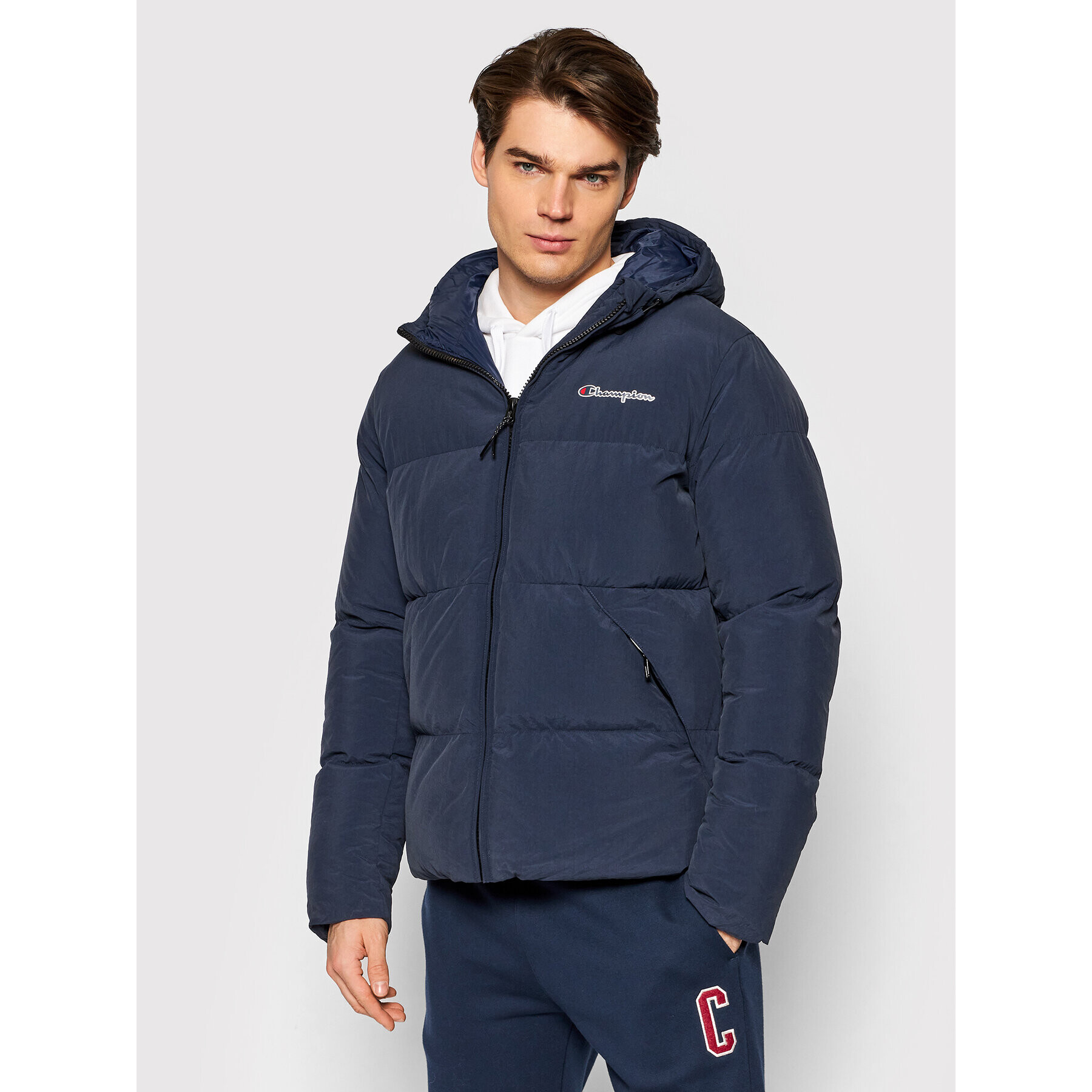 Champion Пухено яке 216731 Тъмносин Regular Fit - Pepit.bg