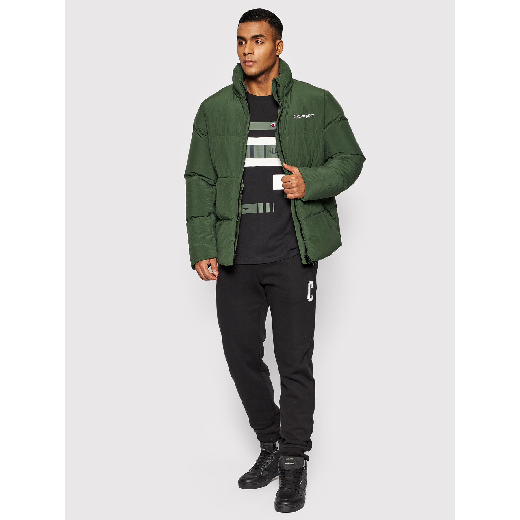 Champion Пухено яке High Neck Script Logo 216953 Зелен Regular Fit - Pepit.bg