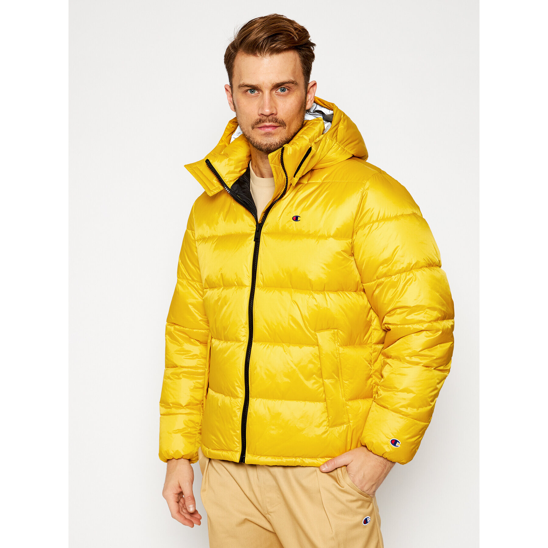 Champion Пухено яке Reverse Weave 215058 Жълт Regular Fit - Pepit.bg
