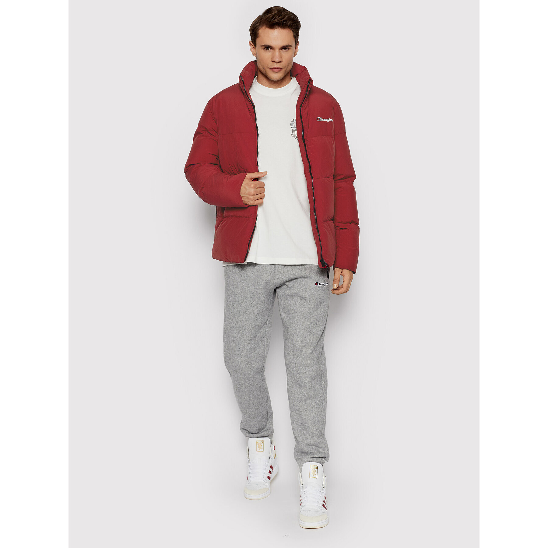 Champion Пухено яке Script Logo 216953 Червен Regular Fit - Pepit.bg