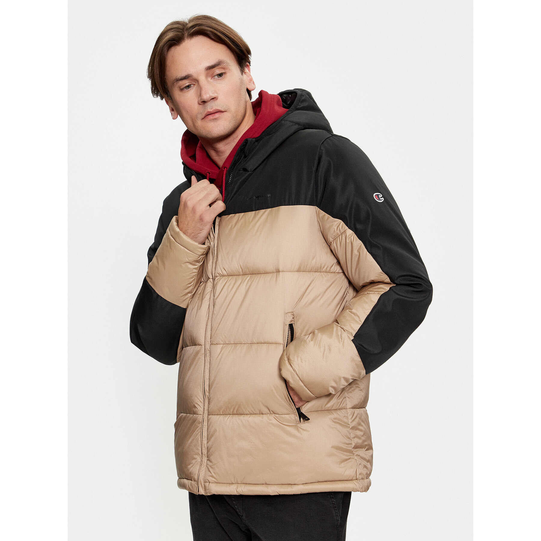 Champion Пухено яке Hooded Jacket 219190 Бежов Regular Fit - Pepit.bg