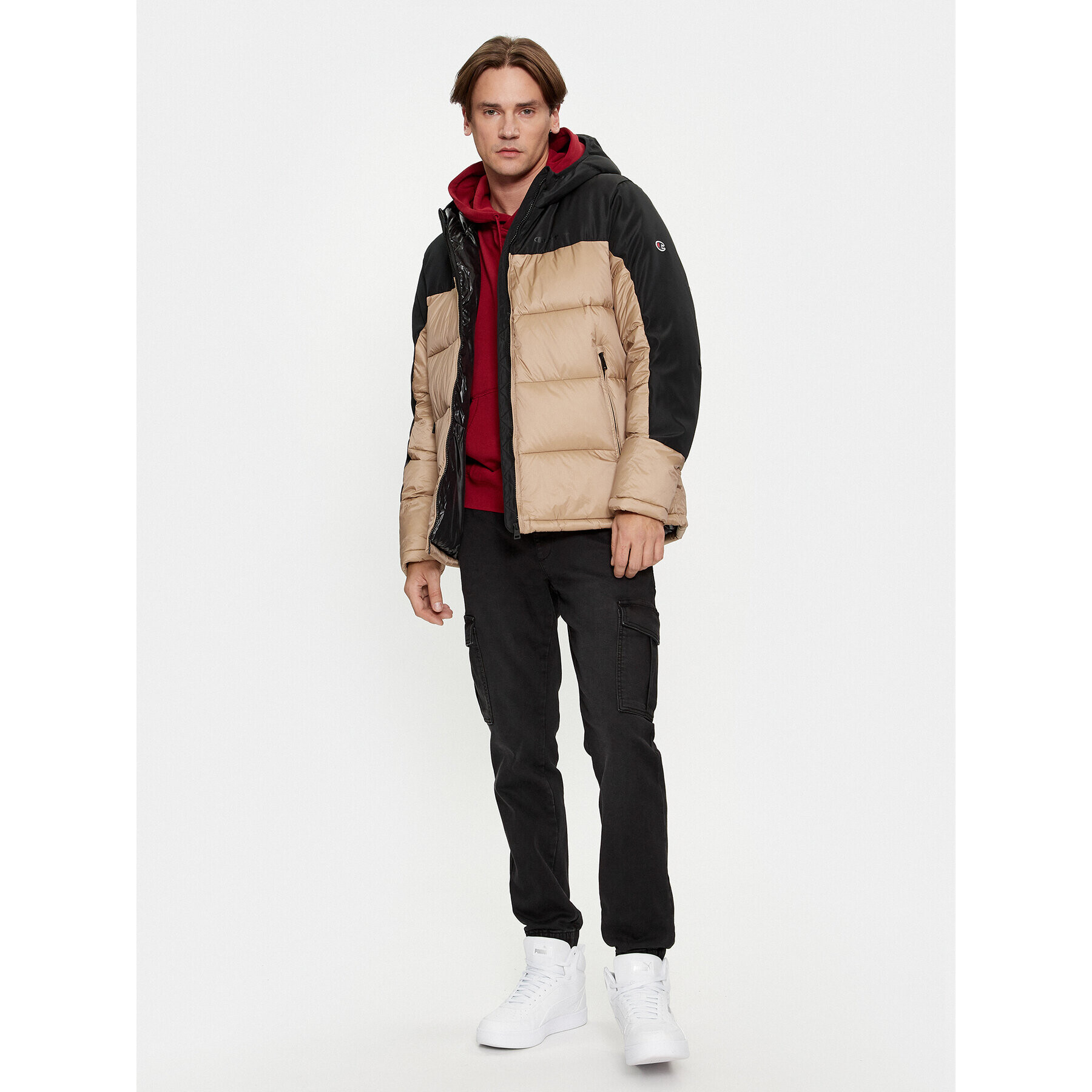 Champion Пухено яке Hooded Jacket 219190 Бежов Regular Fit - Pepit.bg