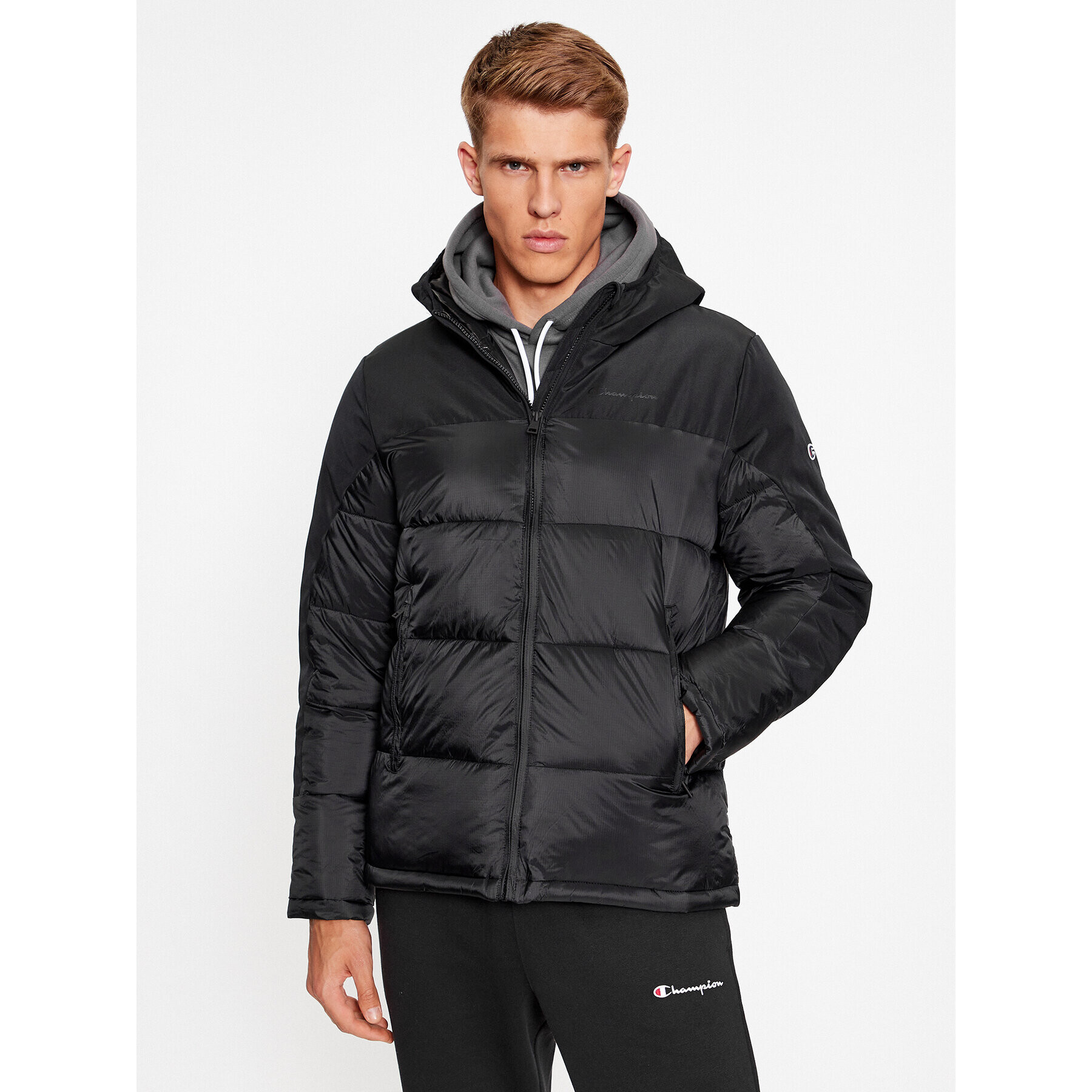 Champion Пухено яке Hooded Jacket 219190 Черен Regular Fit - Pepit.bg