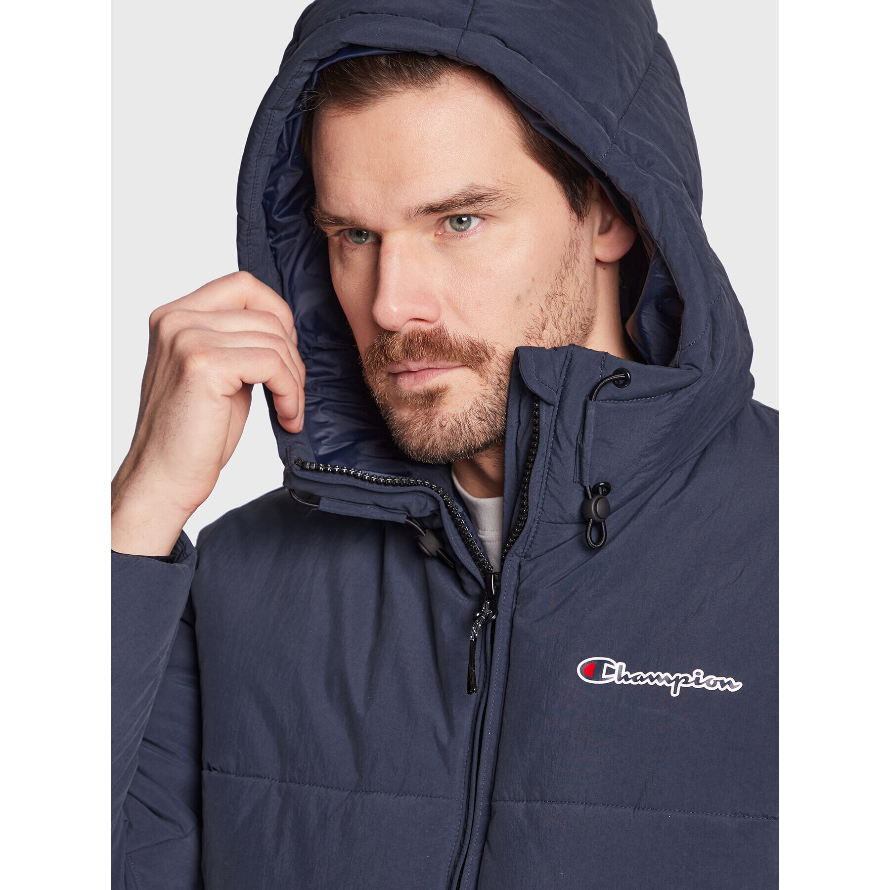 Champion Пухено яке Script Logo 218083 Тъмносин Regular Fit - Pepit.bg