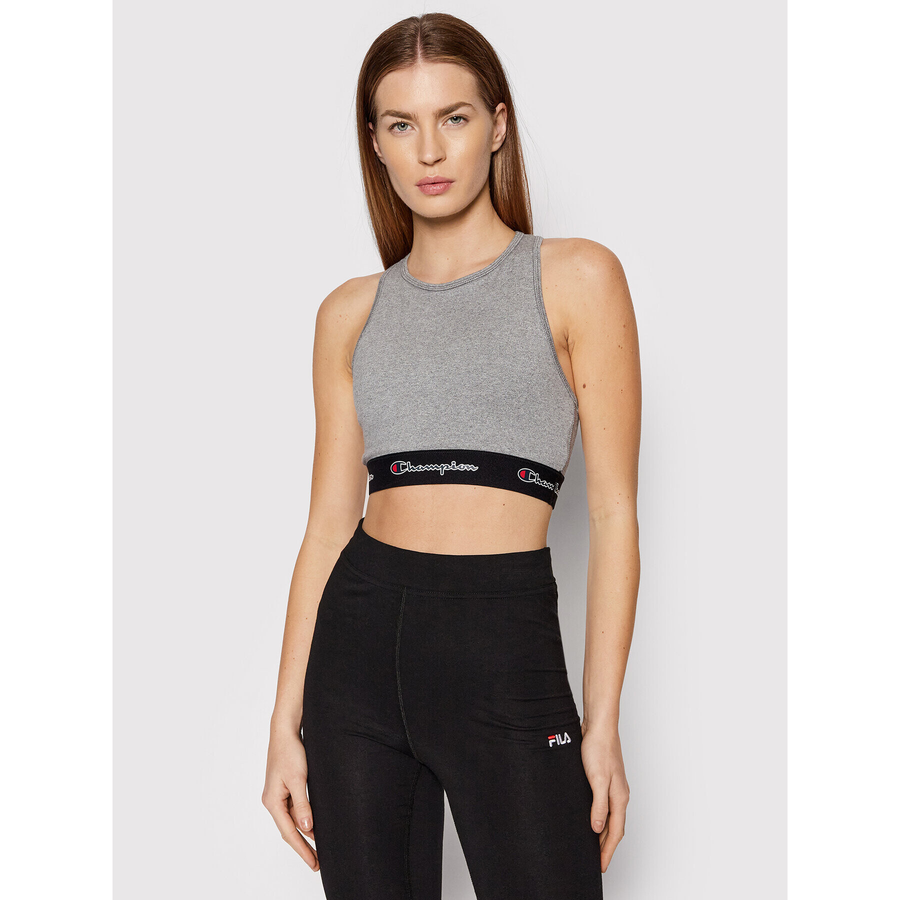 Champion Спортен сутиен Script Logo 114559 Сив - Pepit.bg