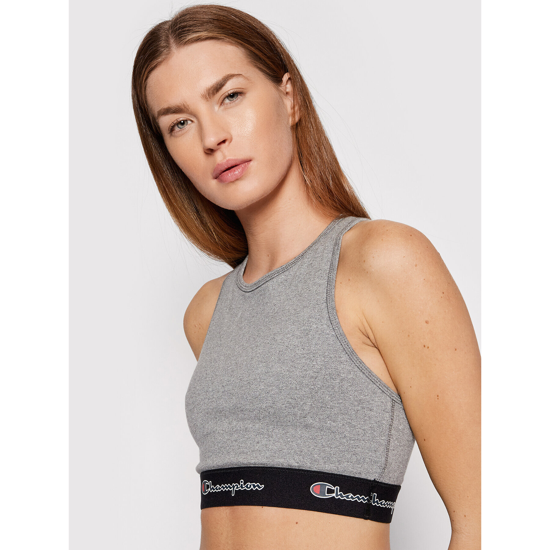 Champion Спортен сутиен Script Logo 114559 Сив - Pepit.bg