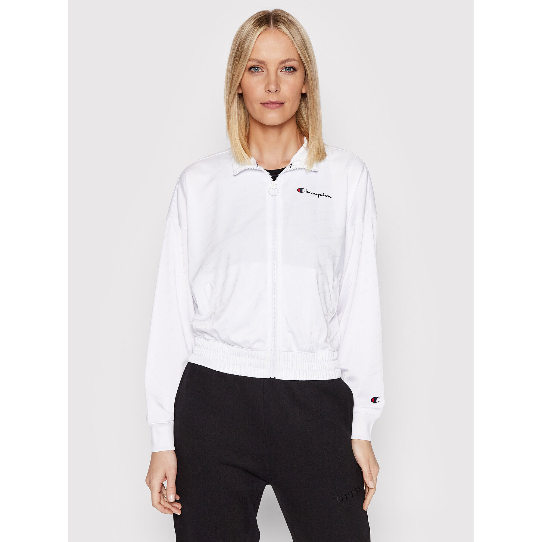 Champion Суитшърт All-Over Script Logo Print 112804 Бял Custom Fit - Pepit.bg
