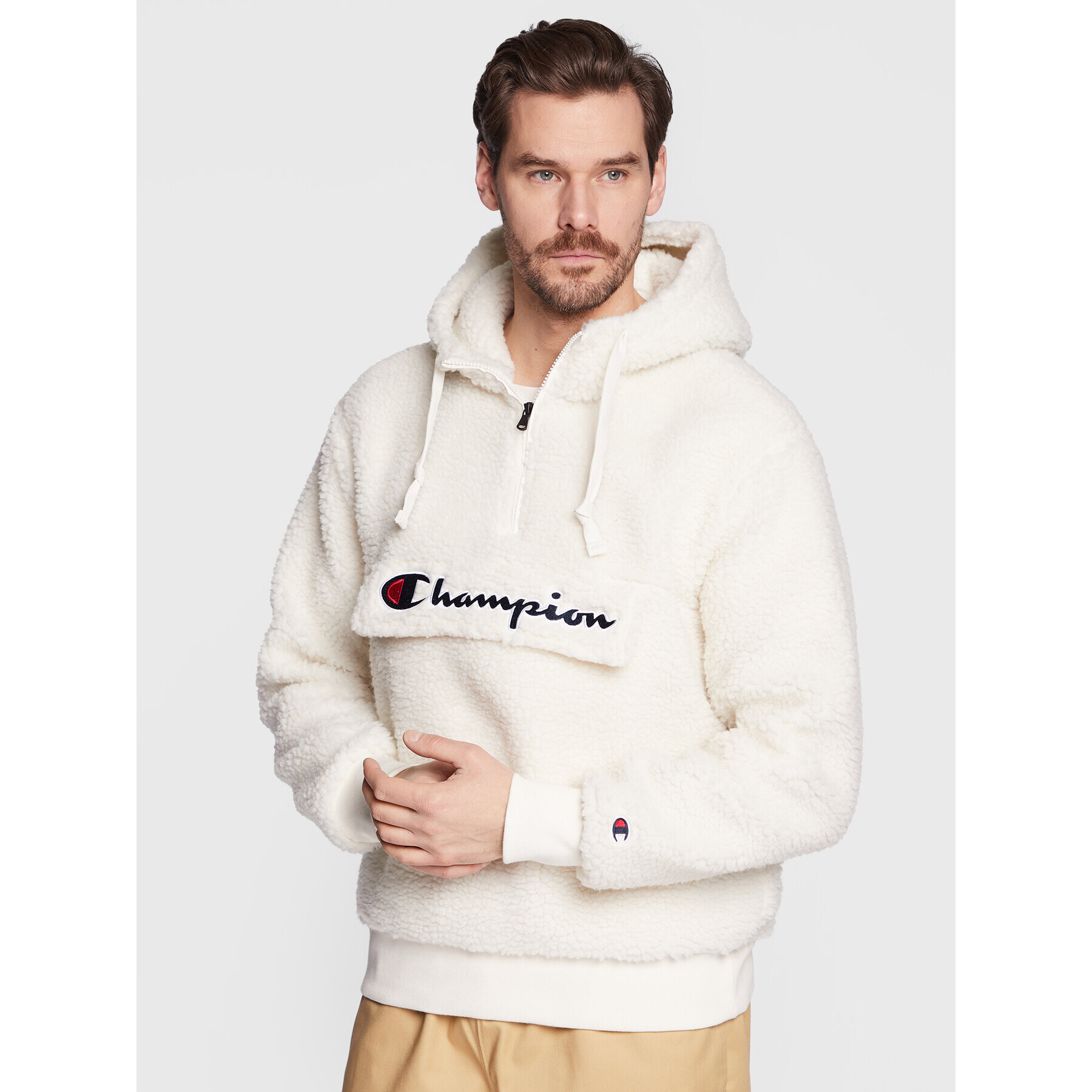 Champion Суитшърт Big Pocket 218092 Бял Regular Fit - Pepit.bg