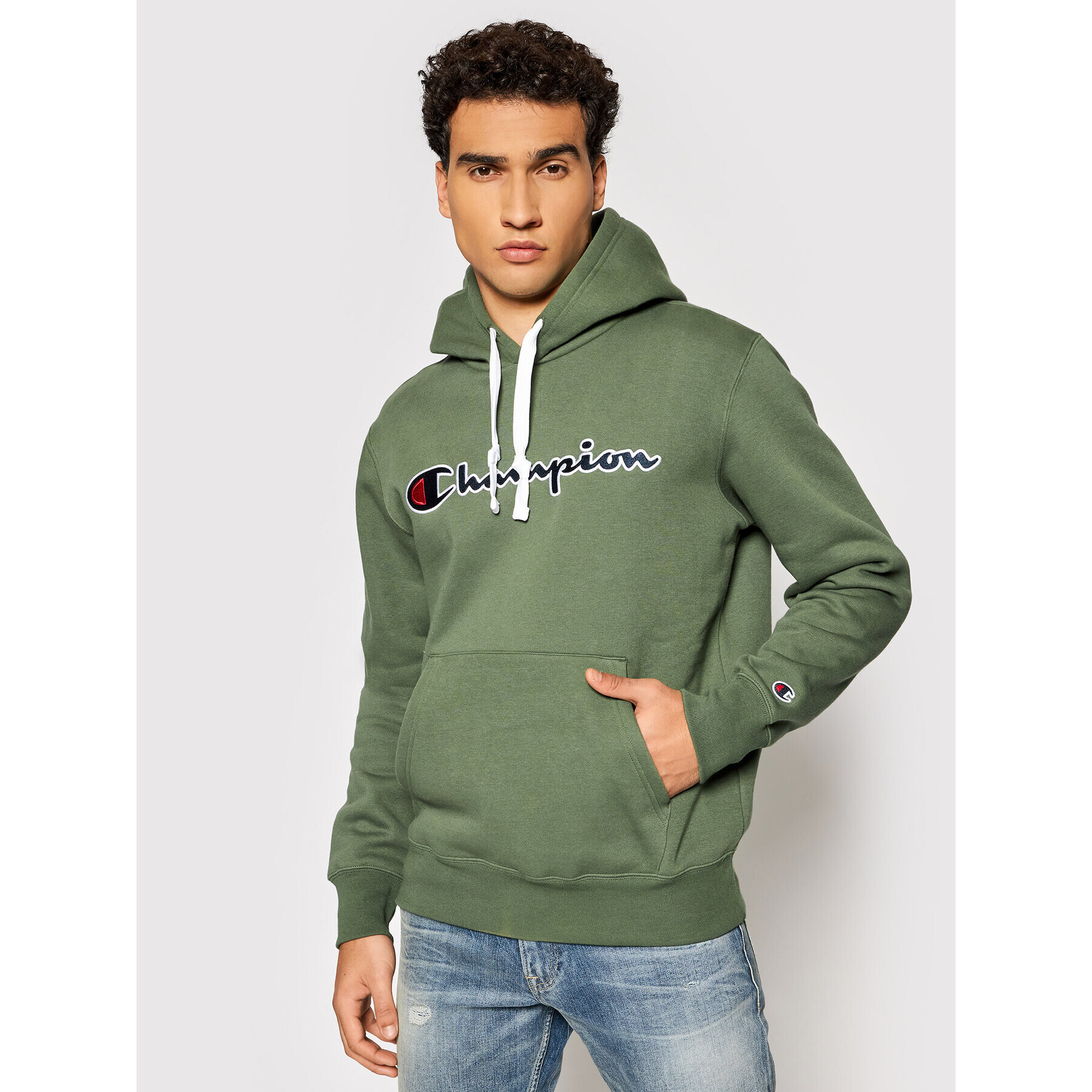 Champion Суитшърт Blend Script Logo 216470 Зелен Comfort Fit - Pepit.bg