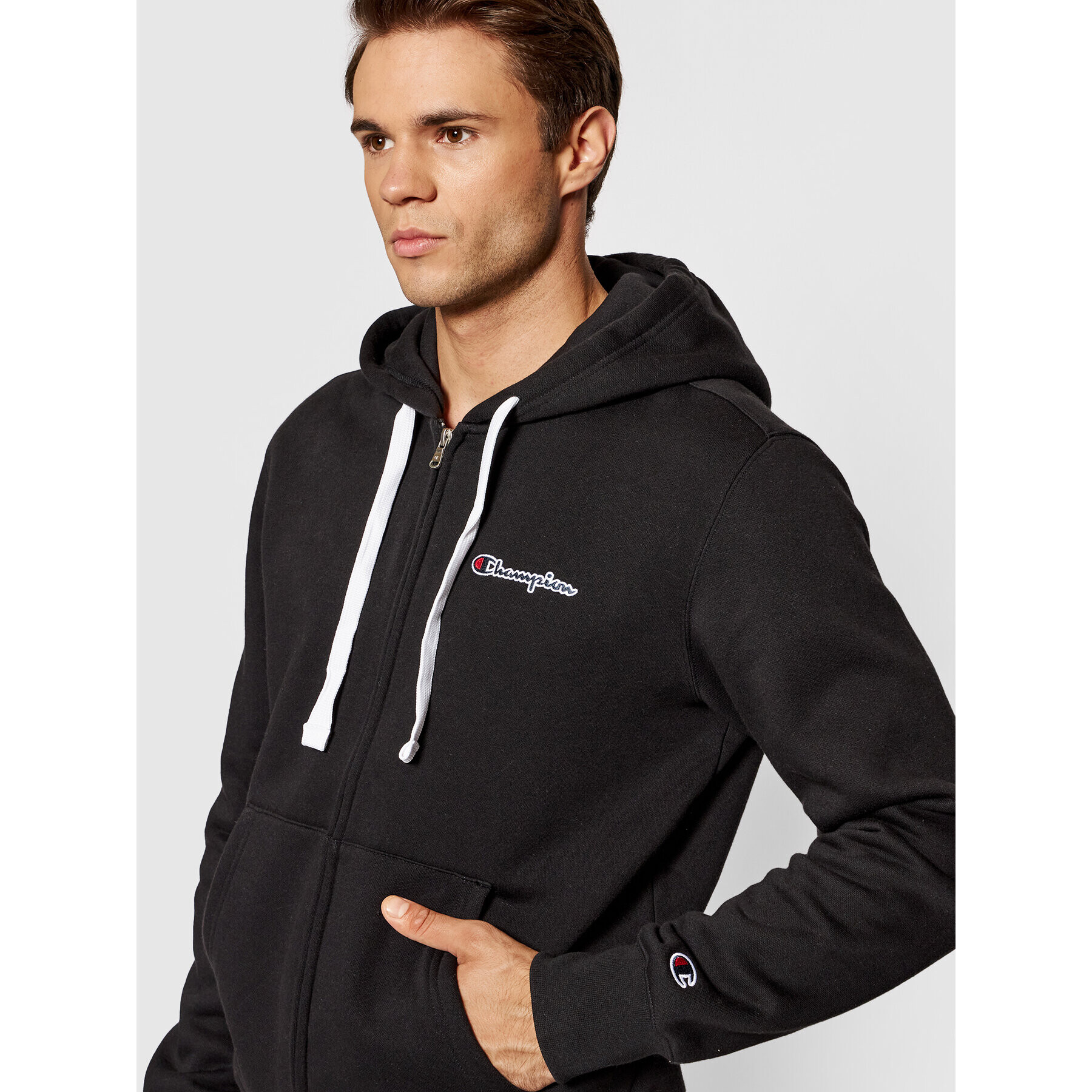 Champion Суитшърт Blend Small Script Logo Zip-Up 216477 Черен Custom Fit - Pepit.bg