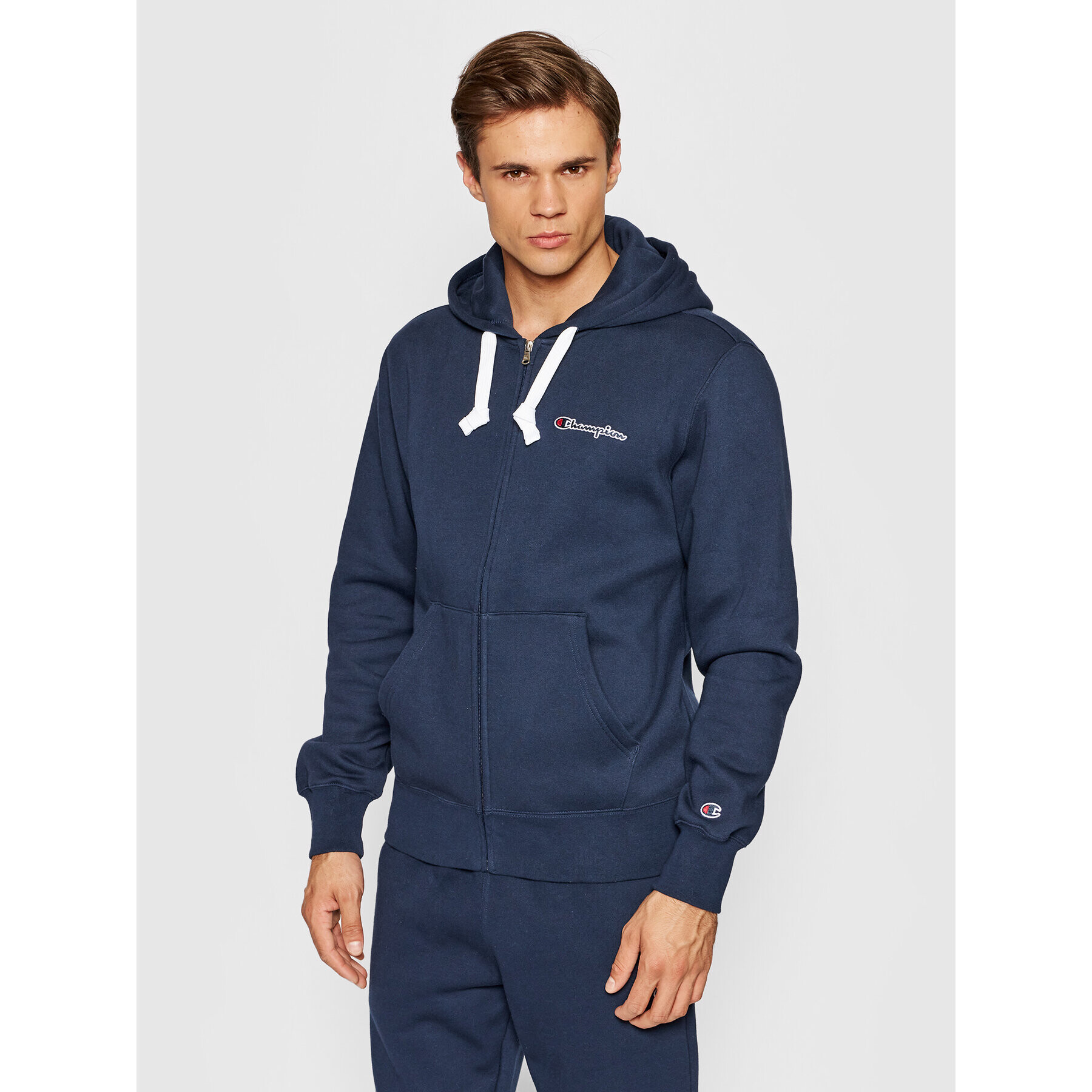 Champion Суитшърт Blend Small Script Logo Zip-Up 216477 Тъмносин Custom Fit - Pepit.bg