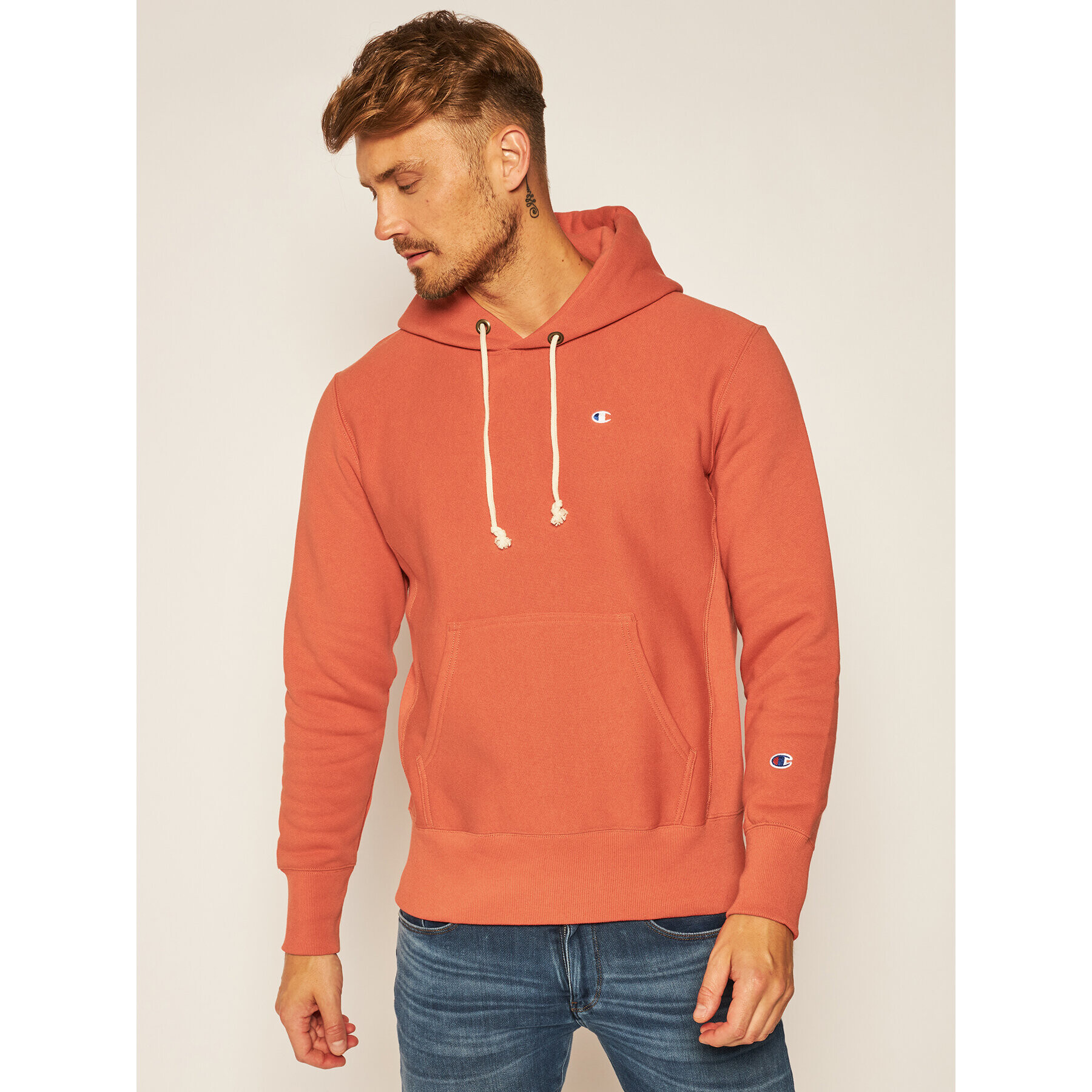 Champion Суитшърт C Logo 215214 Оранжев Custom Fit - Pepit.bg