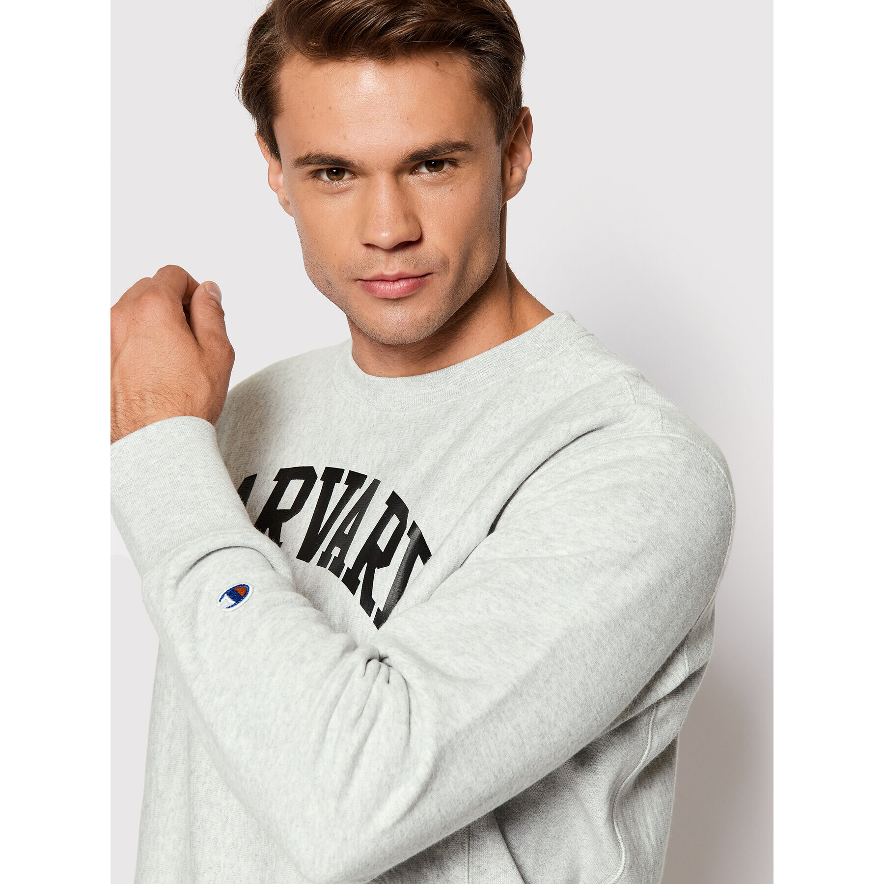 Champion Суитшърт College Print 218031 Сив Custom Fit - Pepit.bg