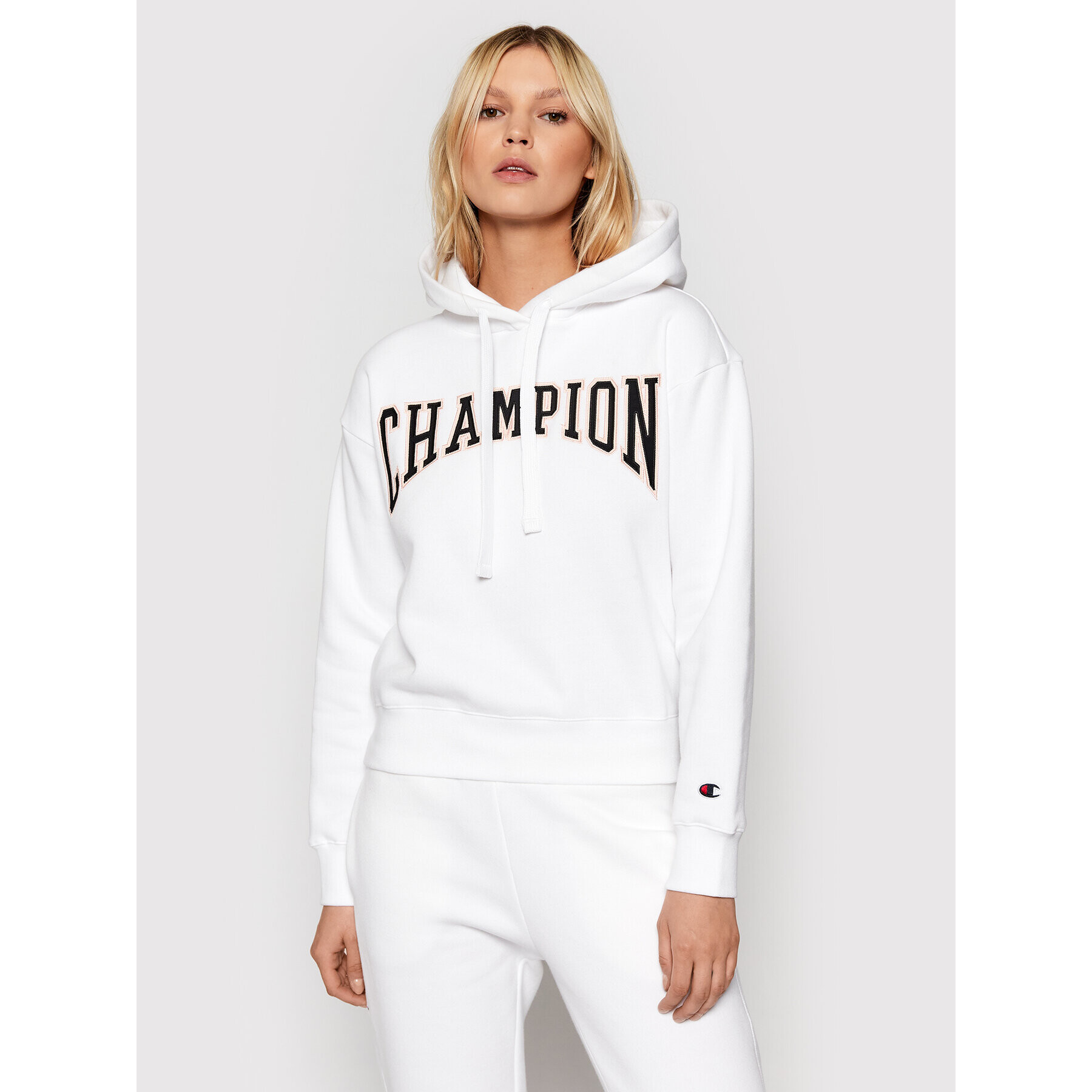 Champion Суитшърт Collegiate Logo 114766 Бял Custom Fit - Pepit.bg