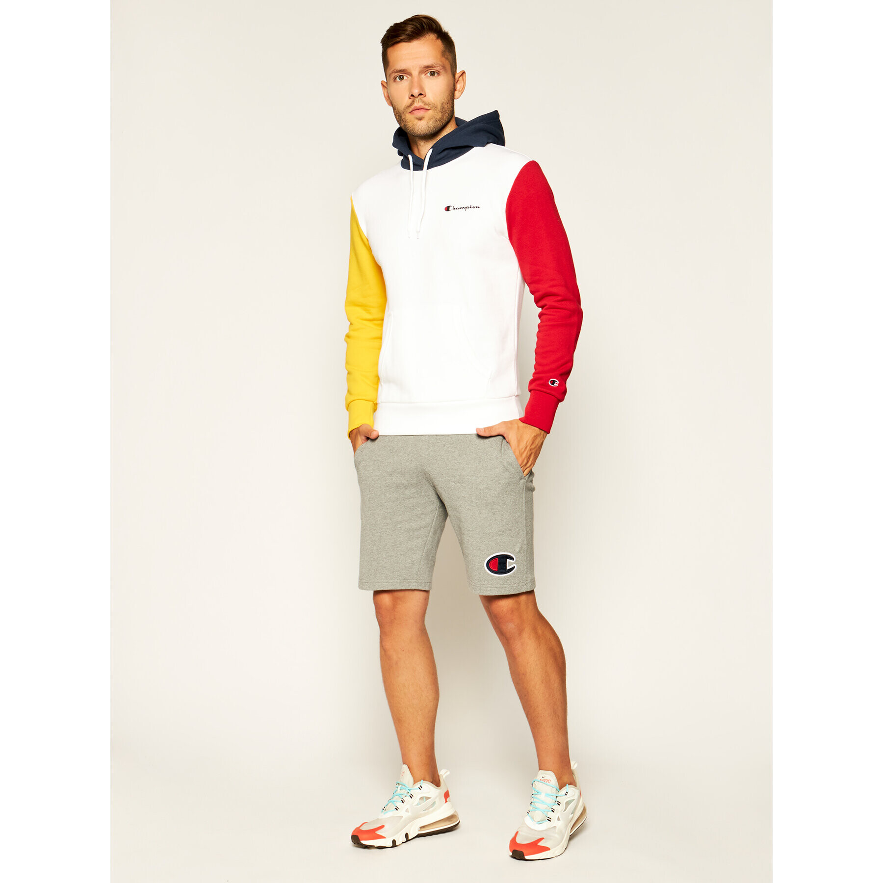 Champion Суитшърт Contrast Colour Block 214356 Бял Regular Fit - Pepit.bg