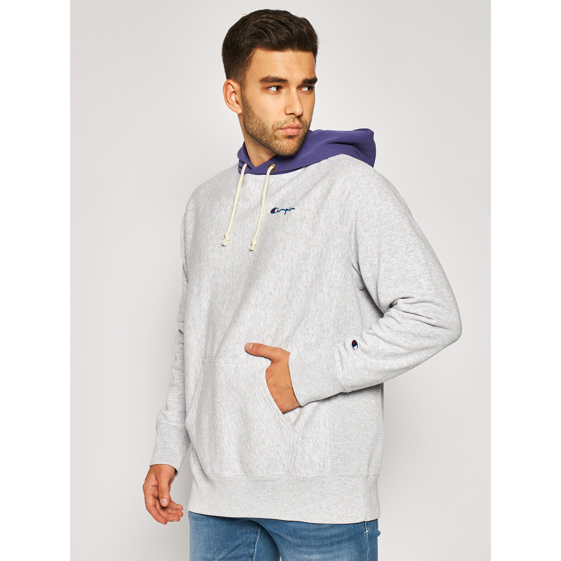 Champion Суитшърт Contrast Hood Reverse Weave Hoodie 215164 Сив Regular Fit - Pepit.bg