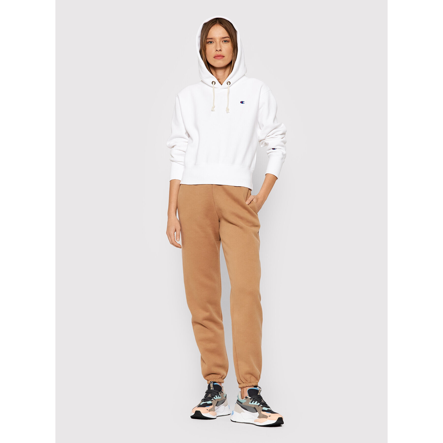 Champion Суитшърт Cropped 114613 Бял Custom Fit - Pepit.bg