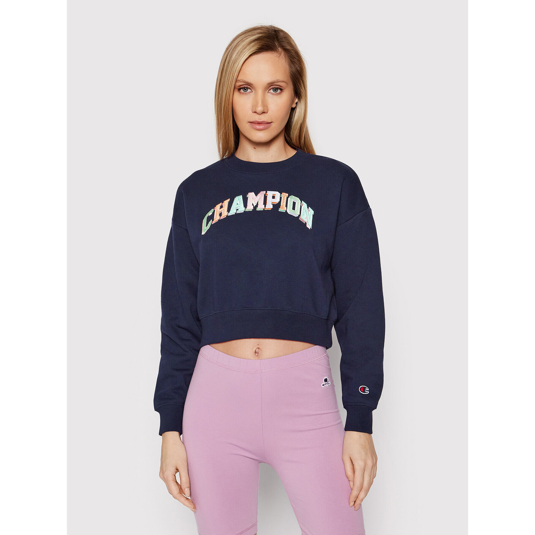 Champion Суитшърт Cropped College Of Colors 114964 Тъмносин Custom Fit - Pepit.bg