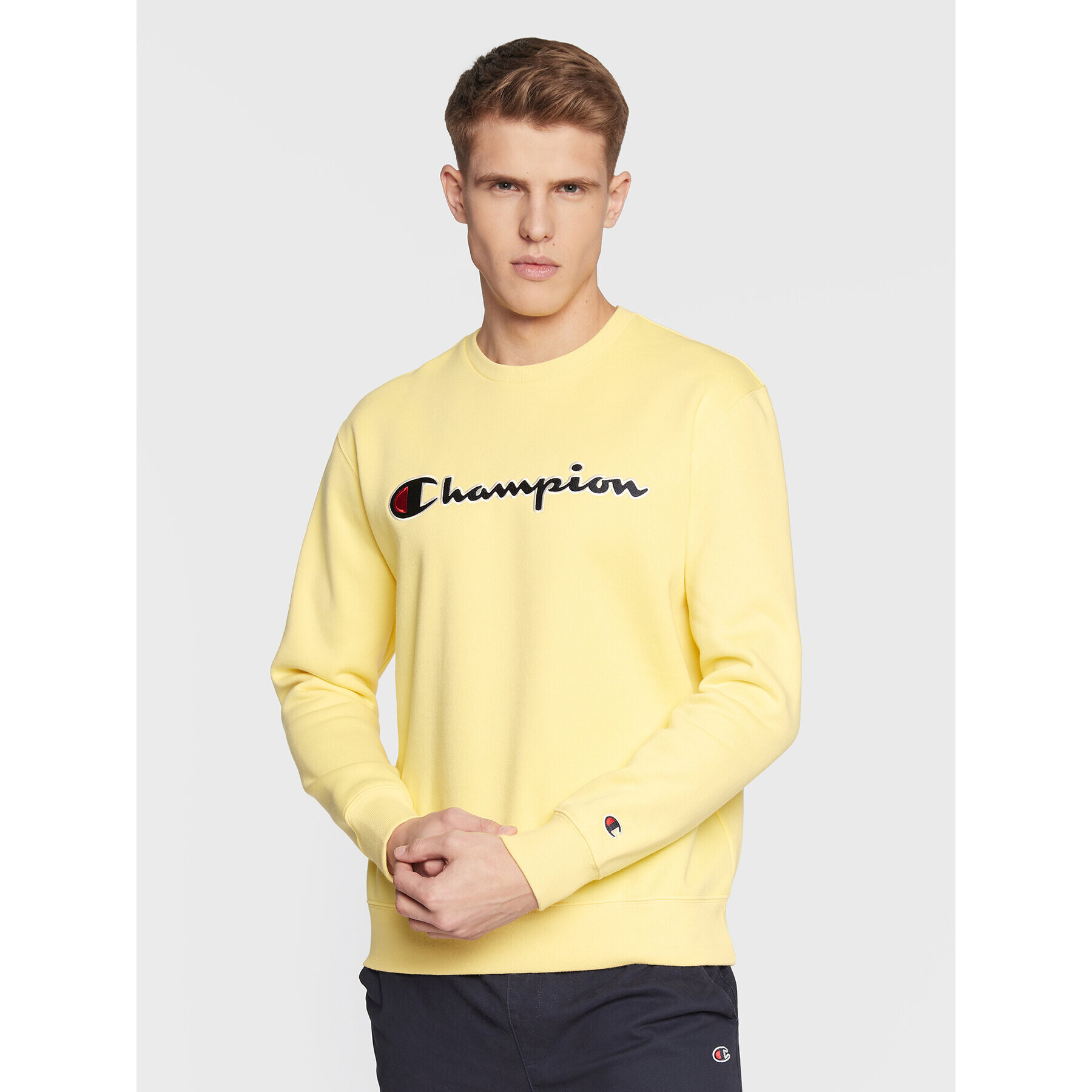 Champion Суитшърт Embroided Script Logo 217859 Жълт Regular Fit - Pepit.bg