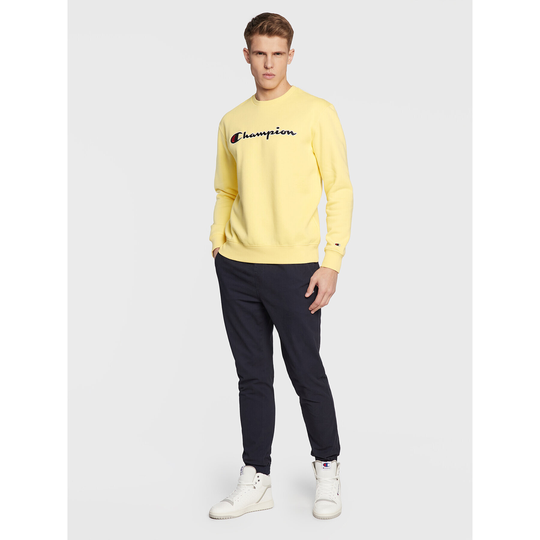 Champion Суитшърт Embroided Script Logo 217859 Жълт Regular Fit - Pepit.bg