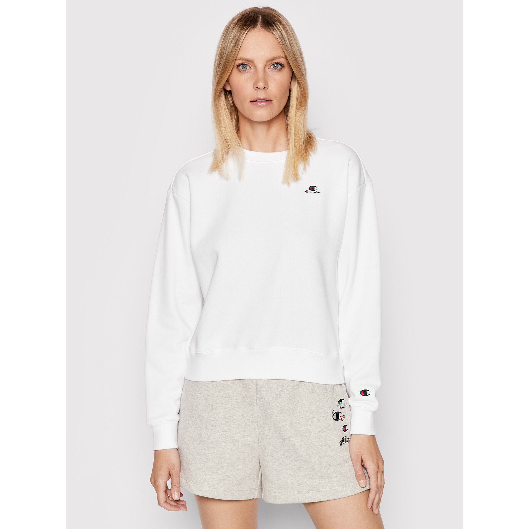 Champion Суитшърт Embroidered 114923 Бял Boxy Fit - Pepit.bg