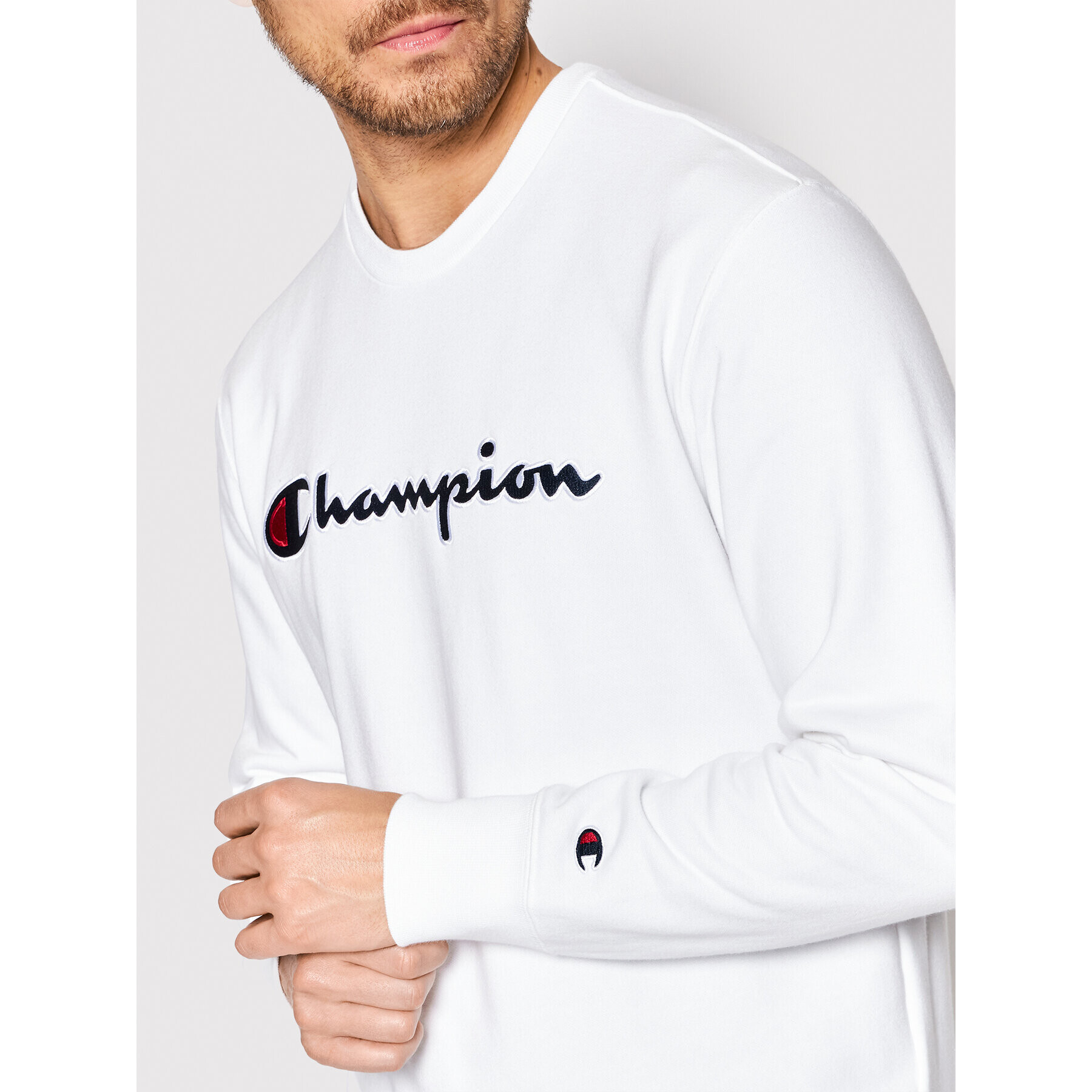 Champion Суитшърт Embroidered Script Logo 217061 Бял Regular Fit - Pepit.bg