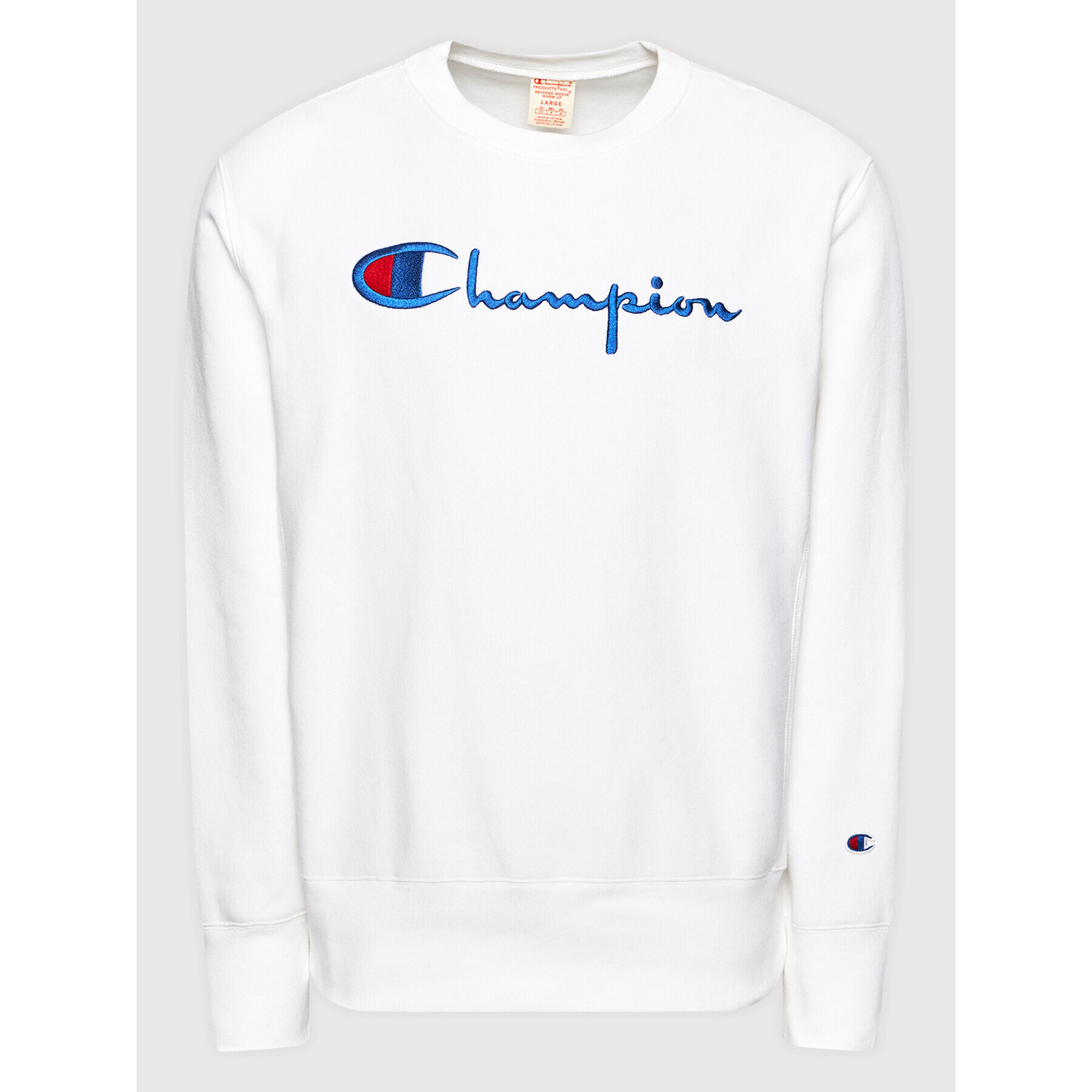 Champion Суитшърт Embroidered Script Logo Reverse Weave 216539 Бял Regular Fit - Pepit.bg