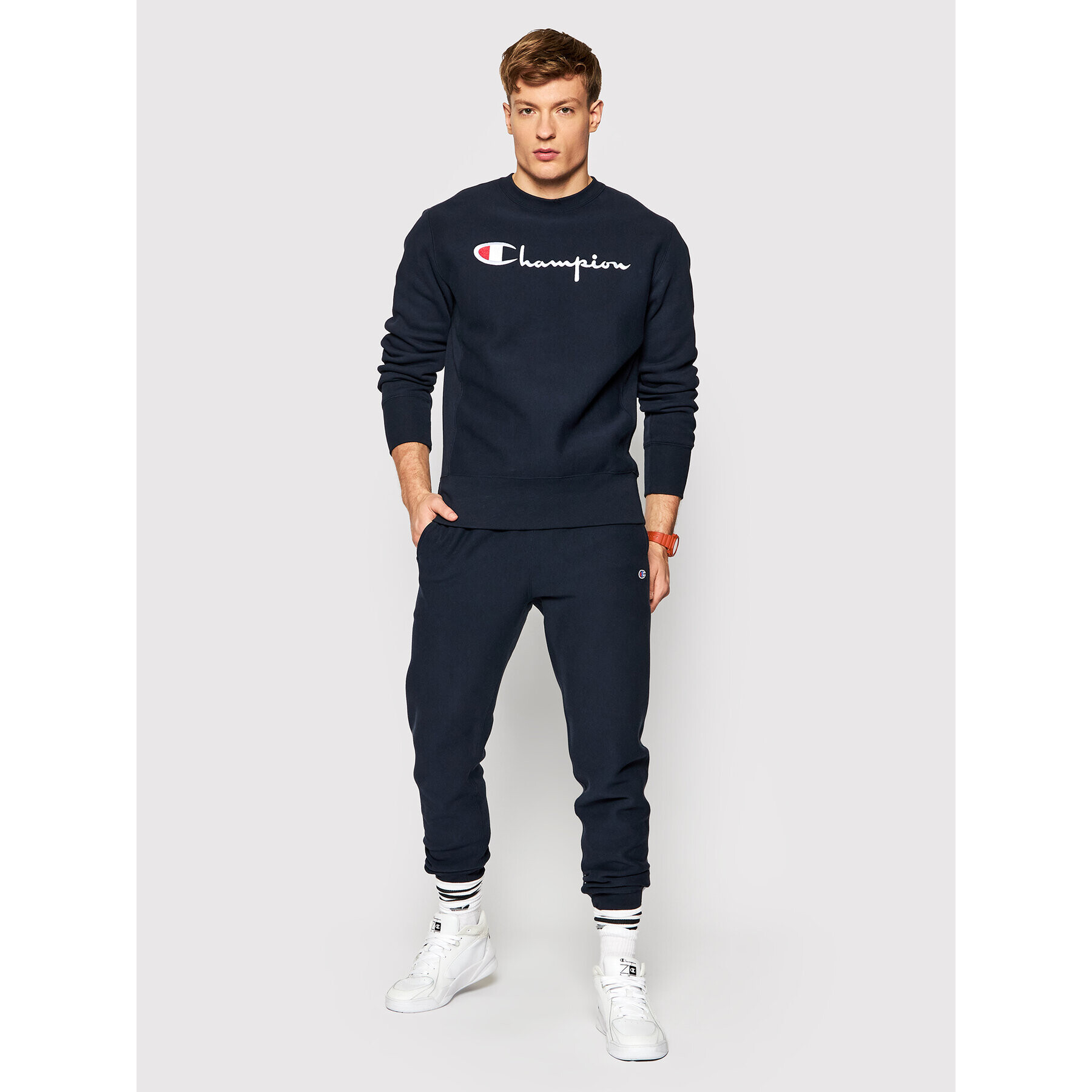 Champion Суитшърт Embroidered Script Logo Reverse Weave 216539 Тъмносин Regular Fit - Pepit.bg