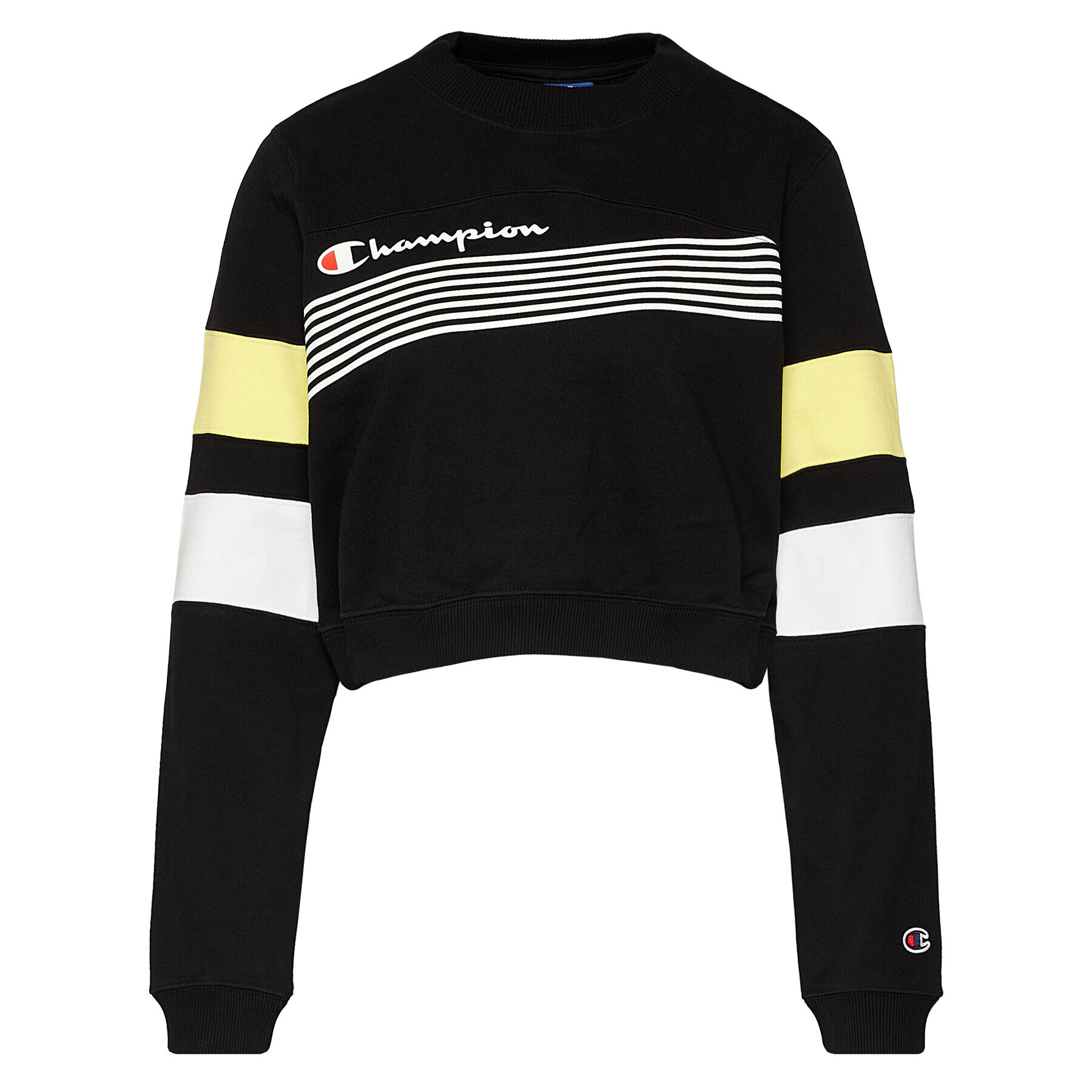 Champion Суитшърт Graphic Stripe And Colour Block Cropped 112761 Черен Custom Fit - Pepit.bg