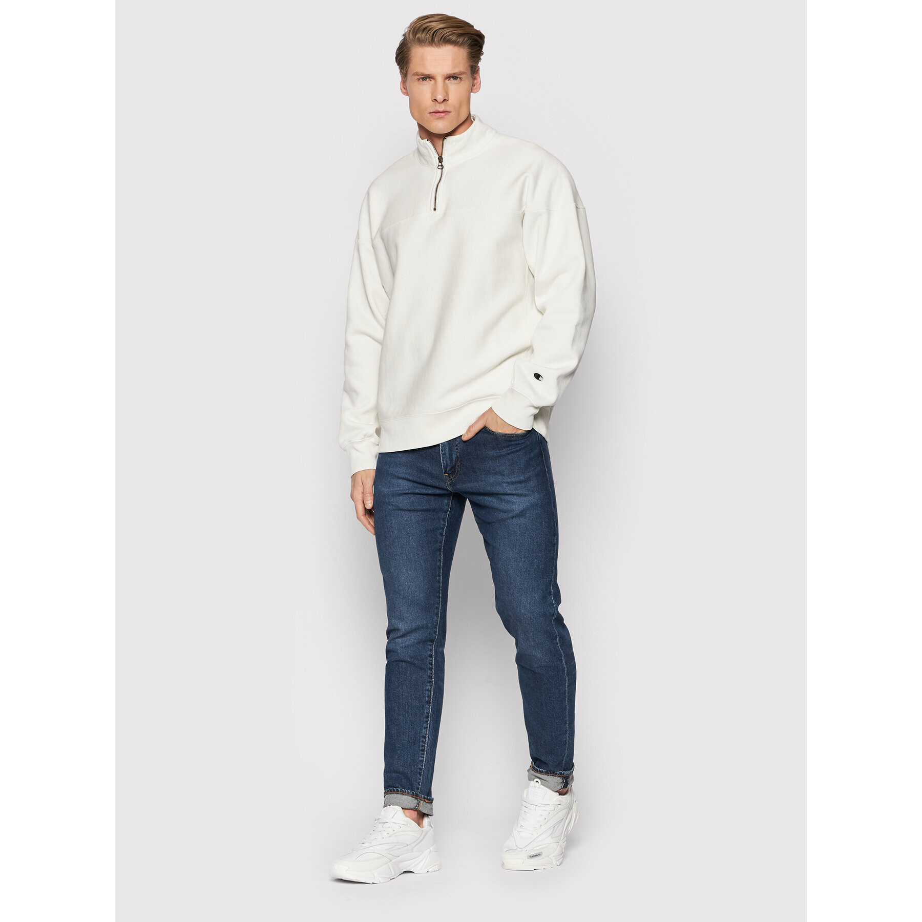 Champion Суитшърт Half Zip-Up 216629 Бял Oversize - Pepit.bg