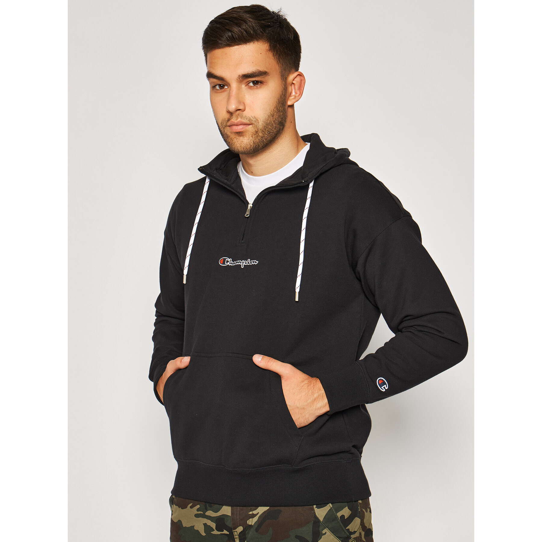 Champion Суитшърт Half Zip-Up Script 214196 Черен Regular Fit - Pepit.bg
