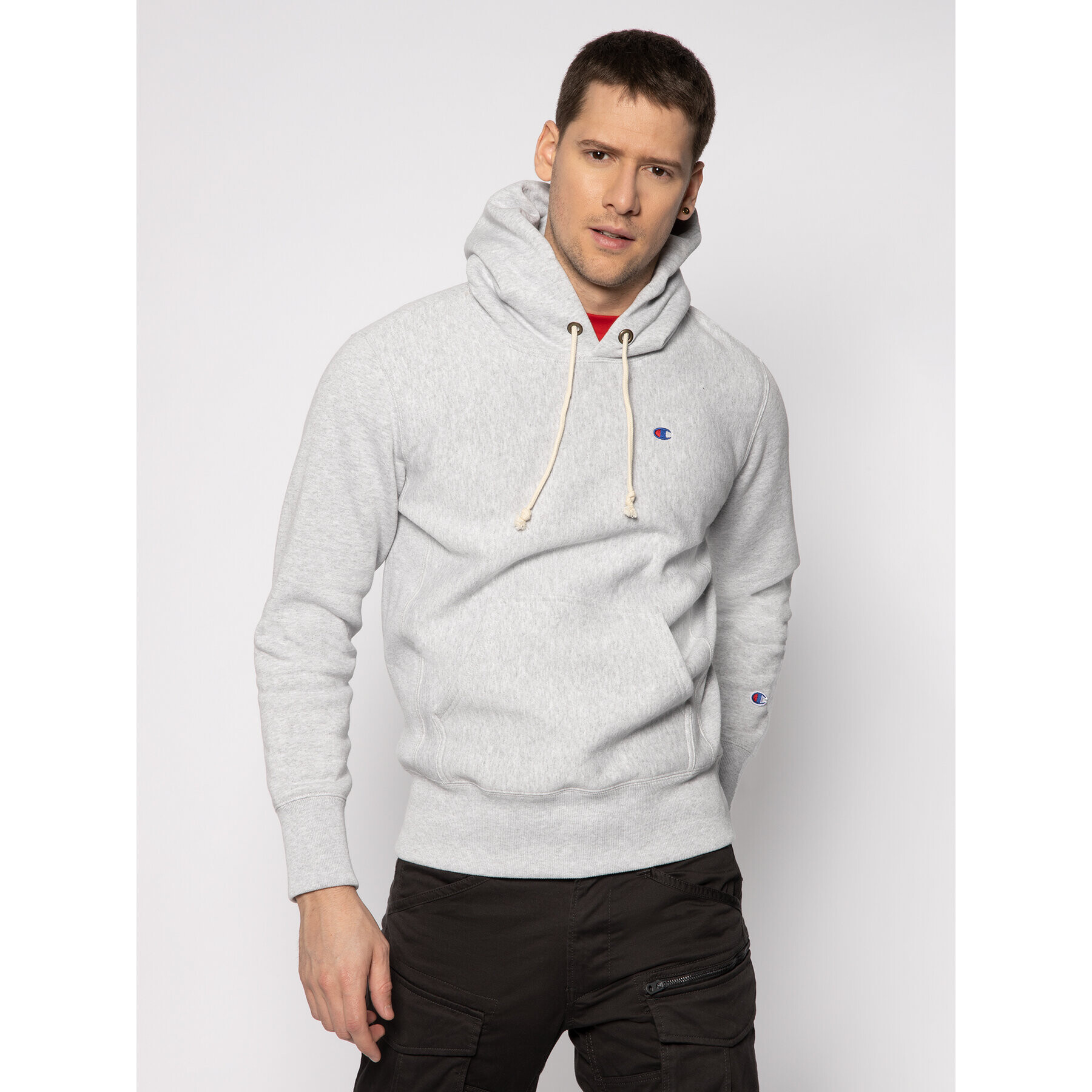 Champion Суитшърт Hooded 214675 Сив Custom Fit - Pepit.bg