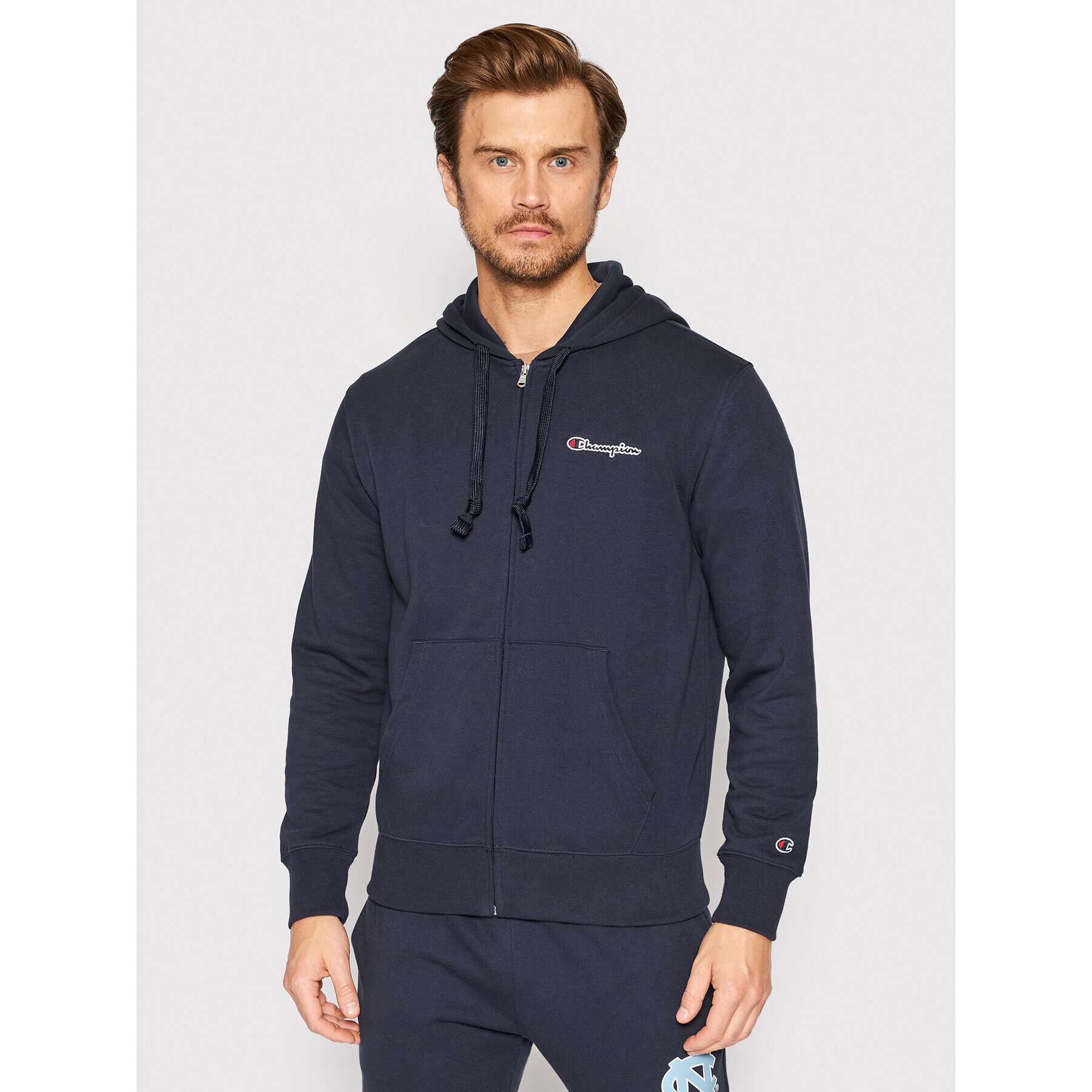 Champion Суитшърт Hooded Full Zip 217066 Тъмносин Custom Fit - Pepit.bg