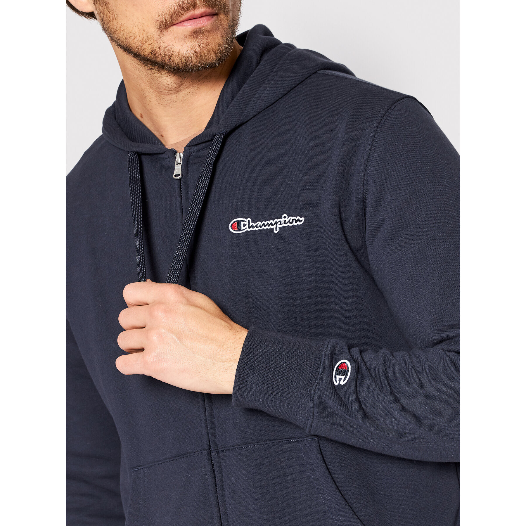 Champion Суитшърт Hooded Full Zip 217066 Тъмносин Custom Fit - Pepit.bg