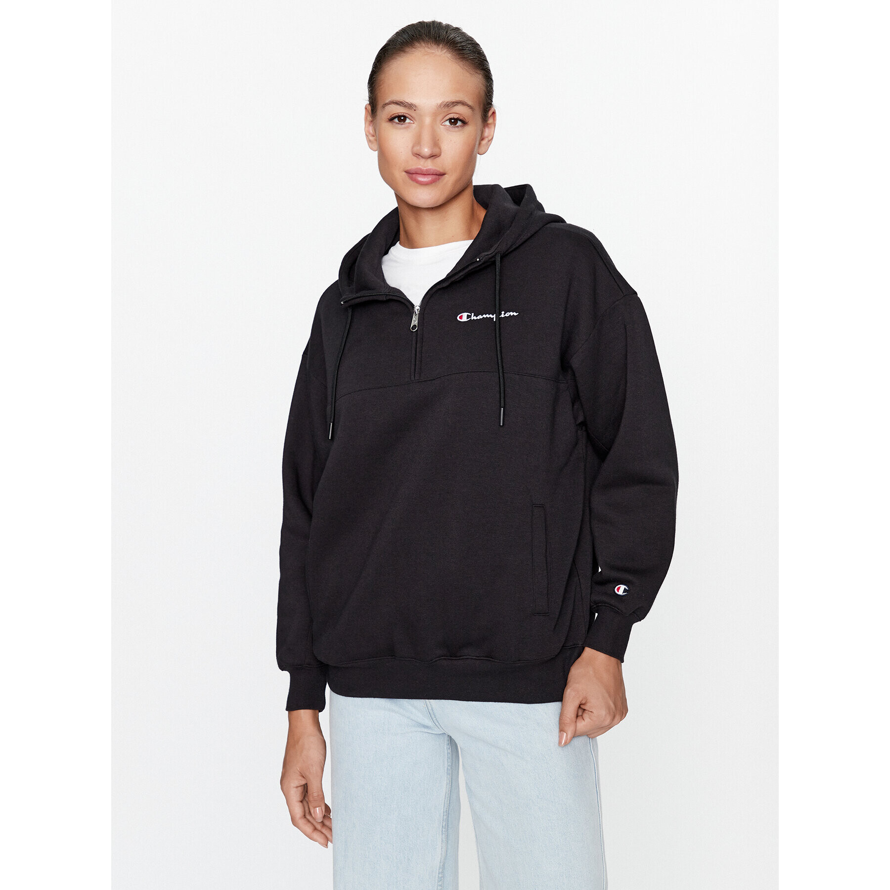 Champion Суитшърт Hooded Half Zip Sweatshirt 116581 Черен Oversize - Pepit.bg