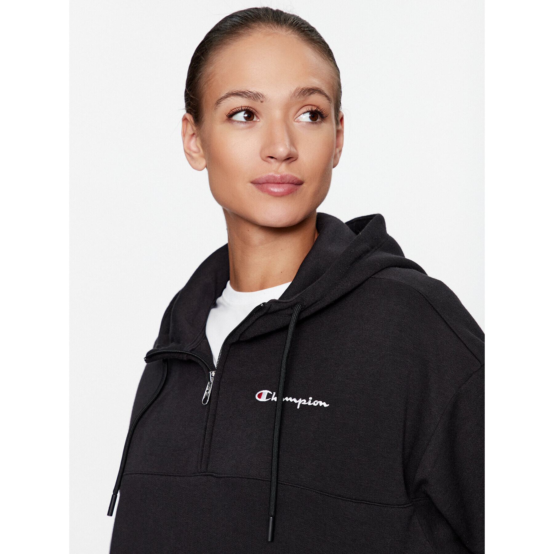 Champion Суитшърт Hooded Half Zip Sweatshirt 116581 Черен Oversize - Pepit.bg