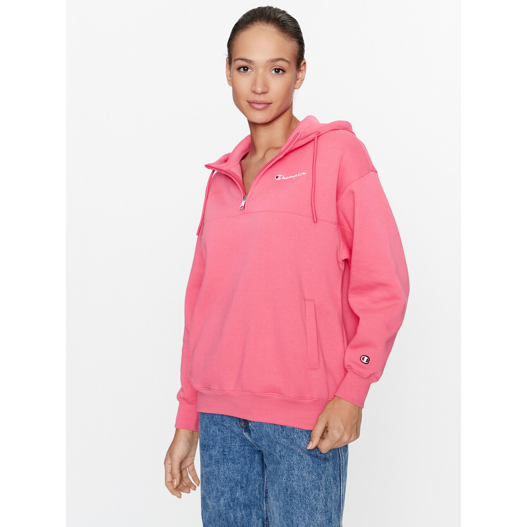 Champion Суитшърт Hooded Half Zip Sweatshirt 116581 Розов Oversize - Pepit.bg