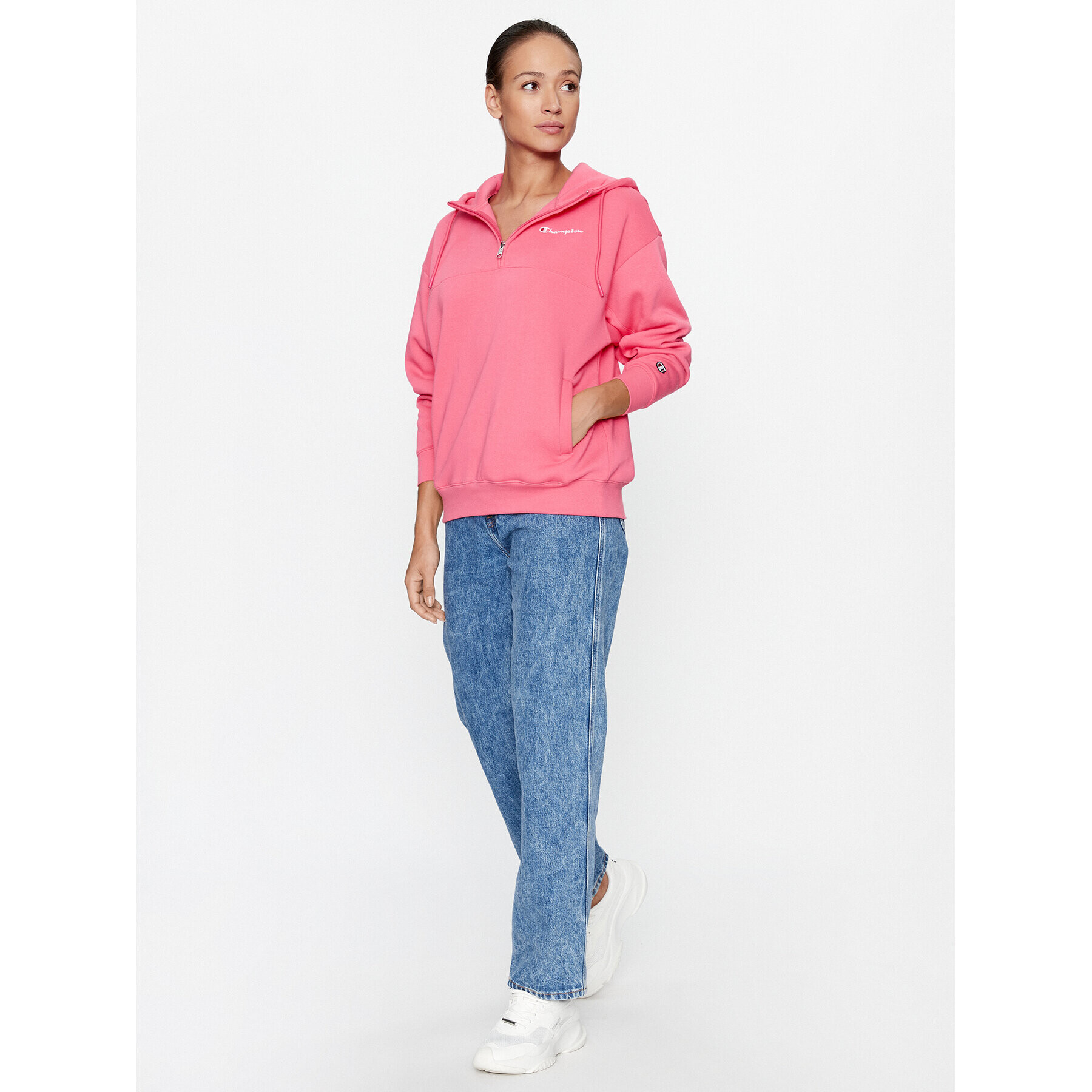 Champion Суитшърт Hooded Half Zip Sweatshirt 116581 Розов Oversize - Pepit.bg