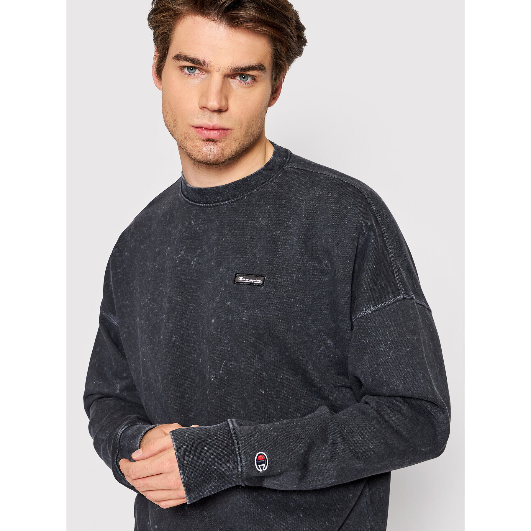 Champion Суитшърт Jackquard Label 217084 Черен Baggy Fit - Pepit.bg