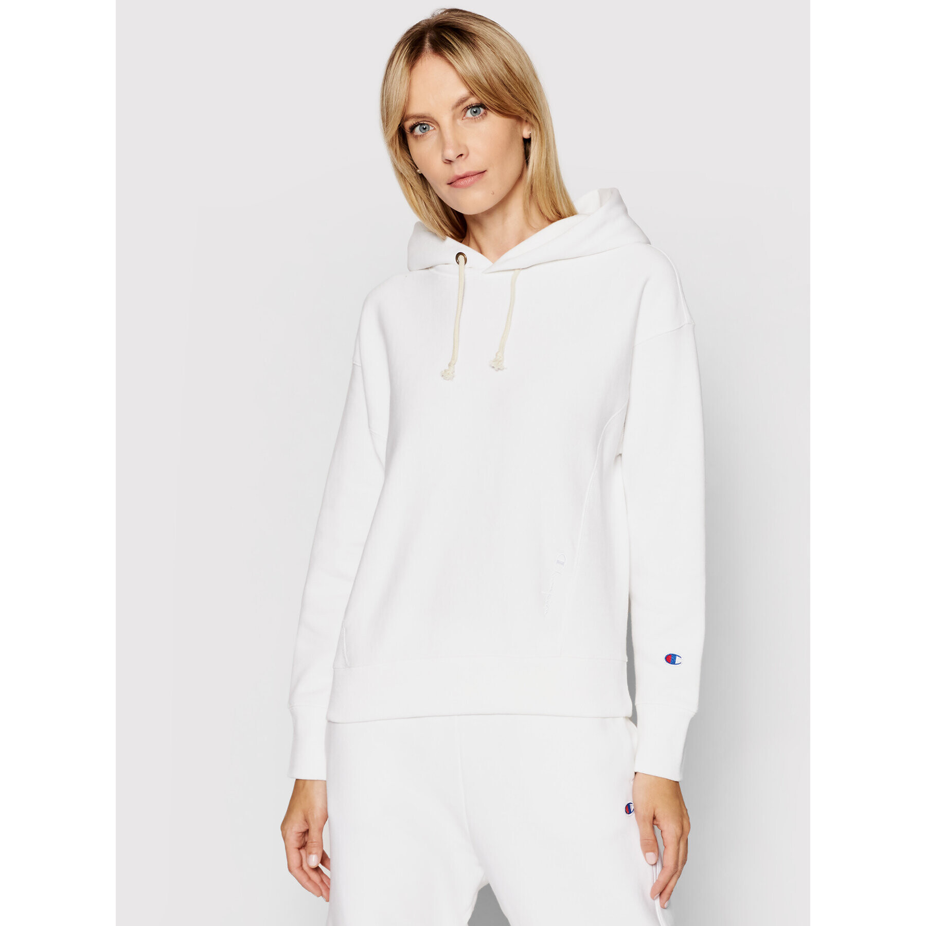 Champion Суитшърт Lightweight Reverse Weave 112724 Бял Oversized Fit - Pepit.bg