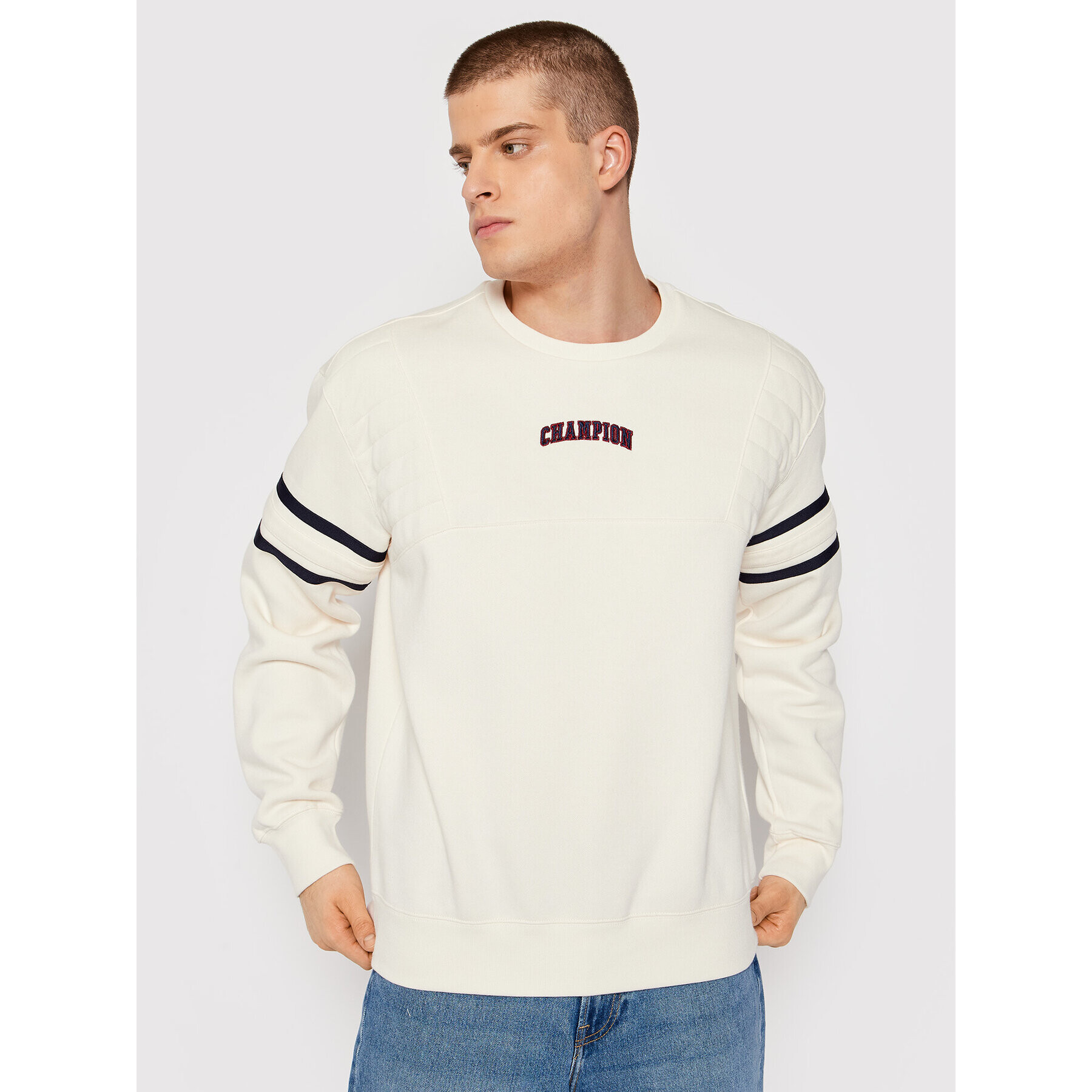 Champion Суитшърт Logo Varsity Script 216578 Бял Custom Fit - Pepit.bg