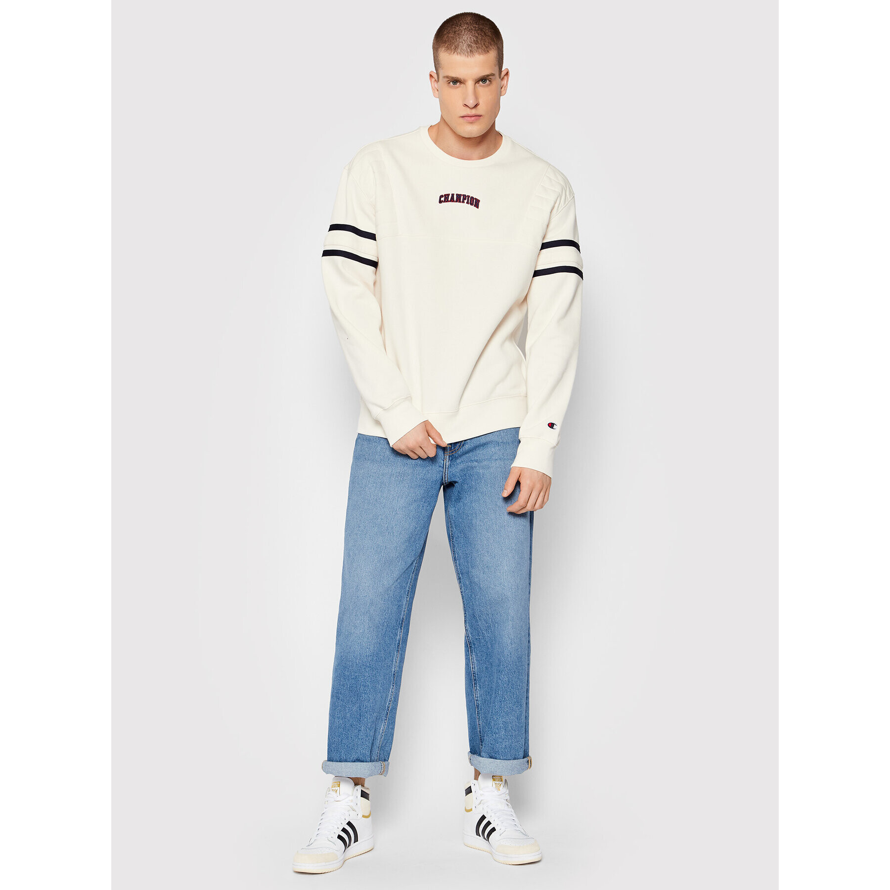 Champion Суитшърт Logo Varsity Script 216578 Бял Custom Fit - Pepit.bg