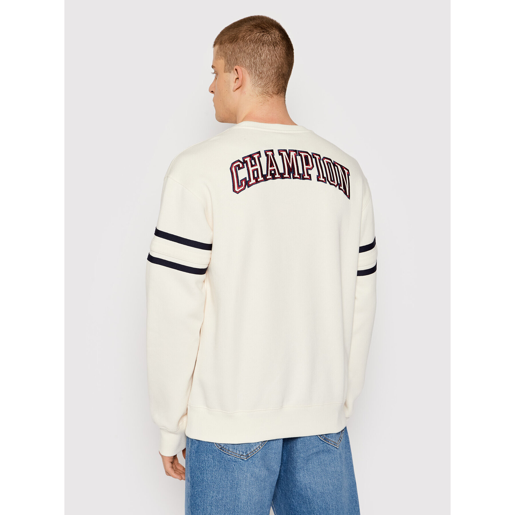 Champion Суитшърт Logo Varsity Script 216578 Бял Custom Fit - Pepit.bg