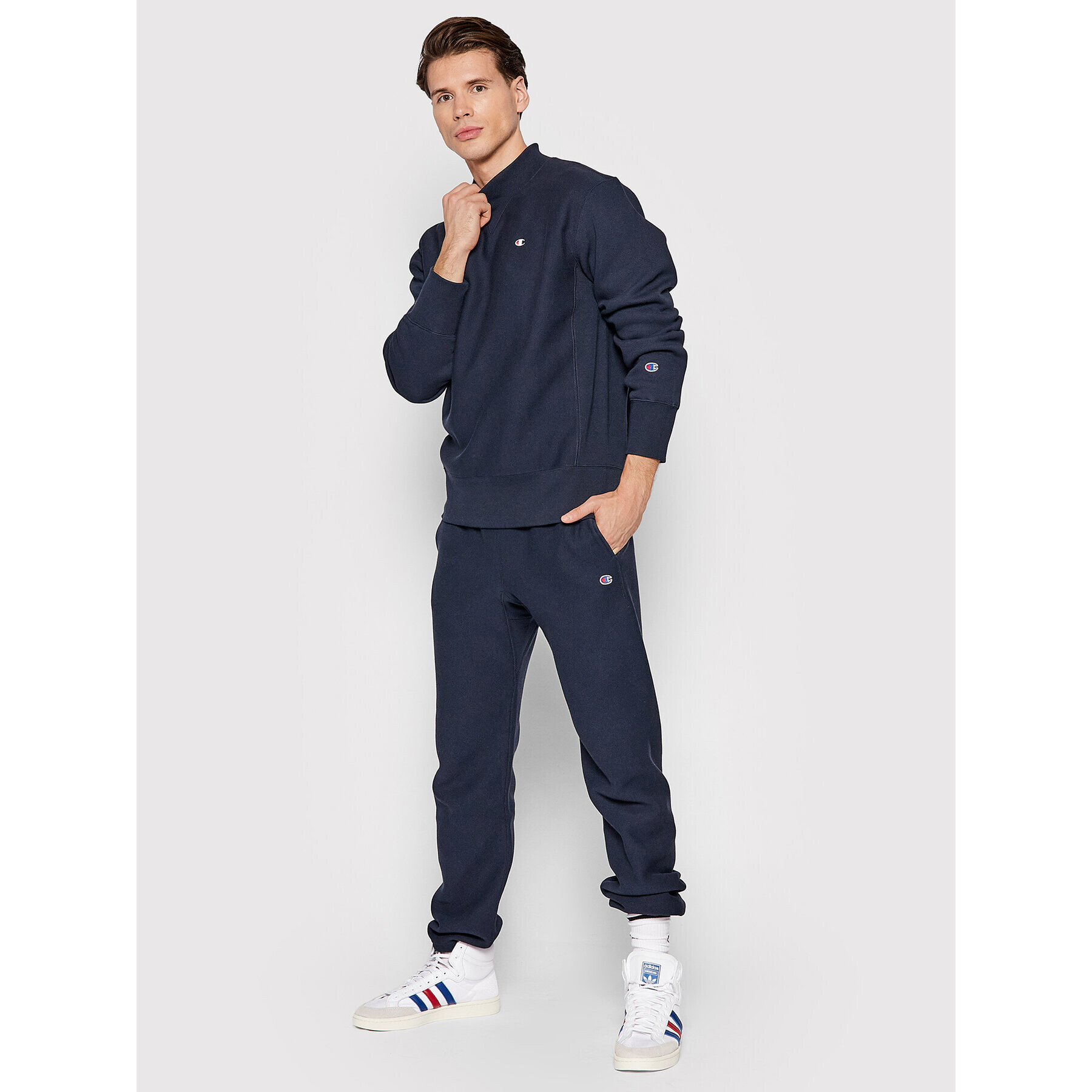 Champion Суитшърт Ribbed High Neck 216498 Тъмносин Custom Fit - Pepit.bg