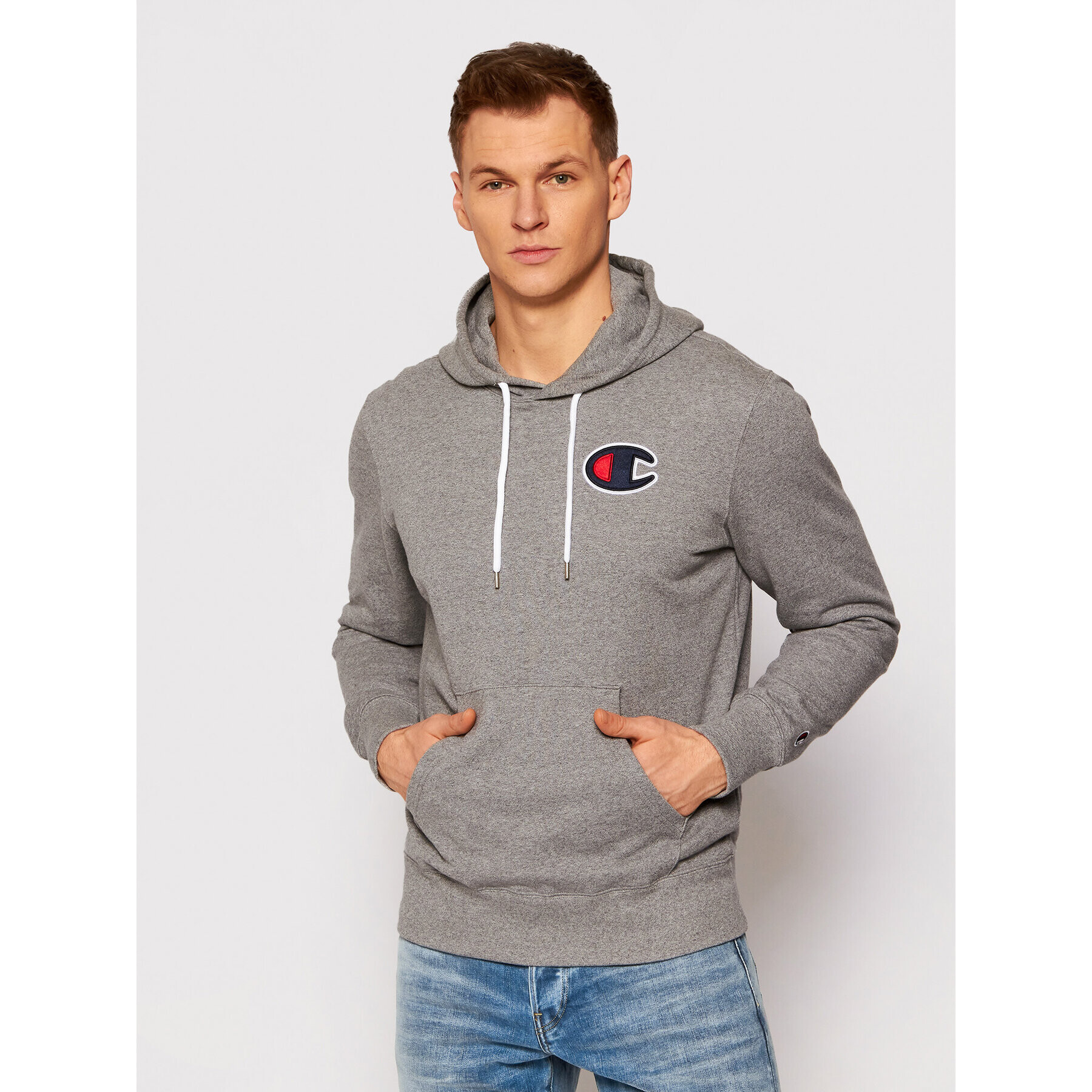 Champion Суитшърт Satin C Logo 214184 Сив Comfort Fit - Pepit.bg