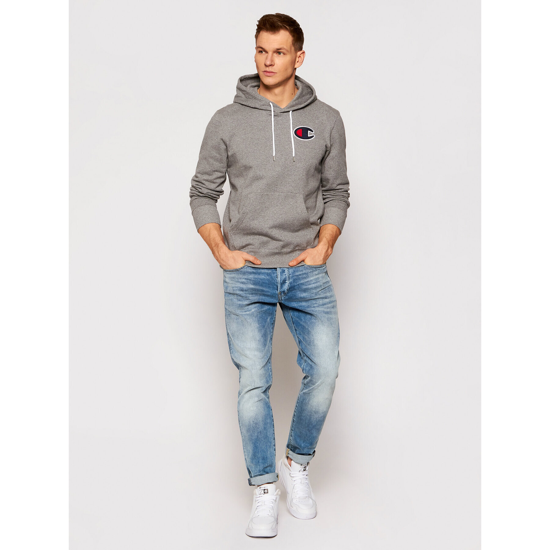 Champion Суитшърт Satin C Logo 214184 Сив Comfort Fit - Pepit.bg