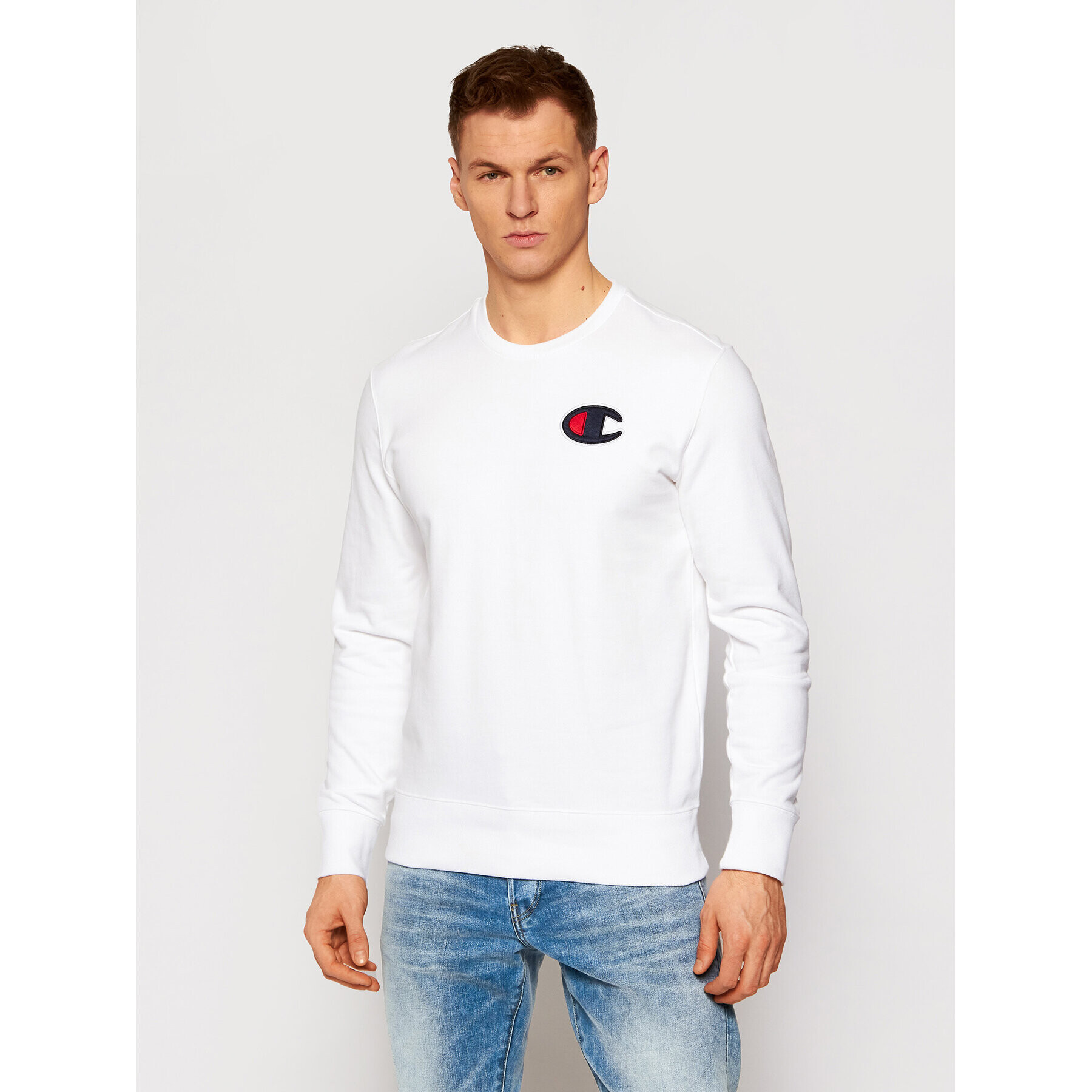 Champion Суитшърт Satin C Logo 214189 Бял Comfort Fit - Pepit.bg