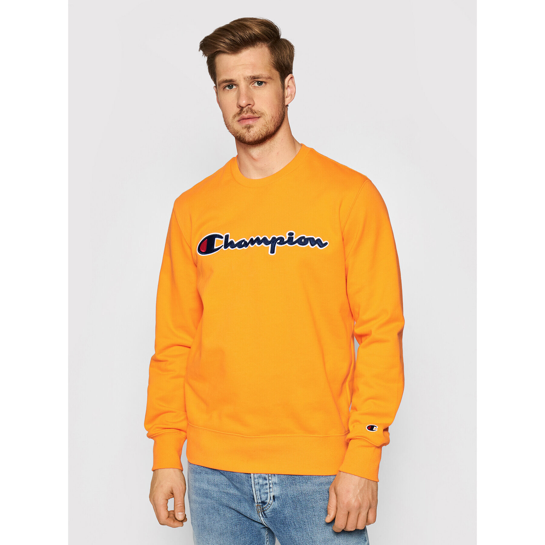 Champion Суитшърт Satin Script Logo 214188 Оранжев Comfort Fit - Pepit.bg