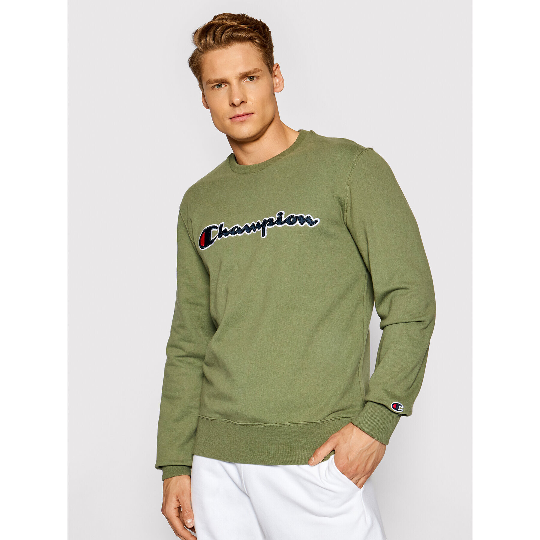 Champion Суитшърт Satin Script Logo 214188 Зелен Comfort Fit - Pepit.bg